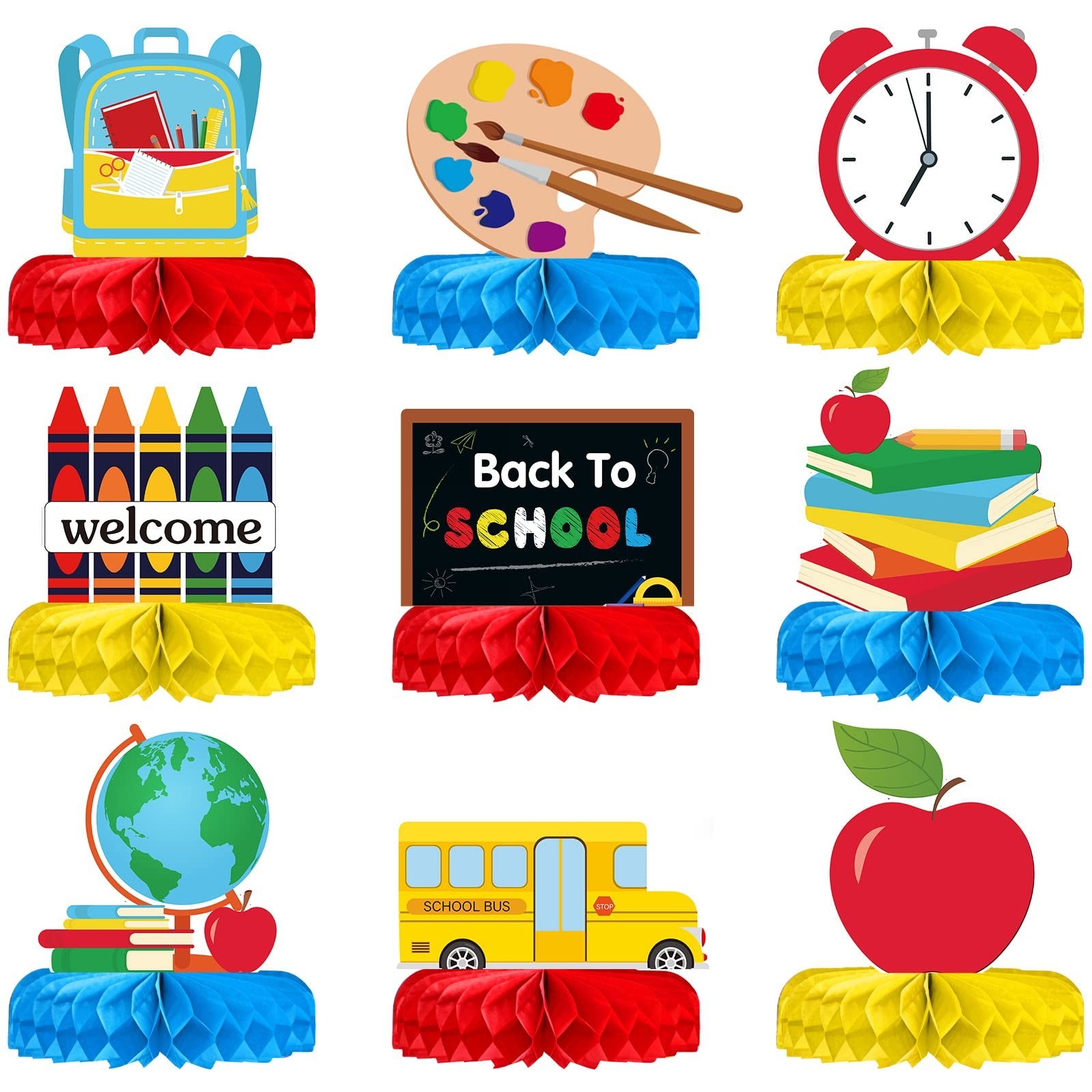 9 Pieces Back to School Table Centerpieces First Day of School Honeycomb Cent...