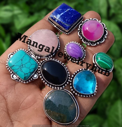 Buy Charoite & Mix Gemstone Rings 925 Sterling Silver Plated Fashion Jewelry Lot