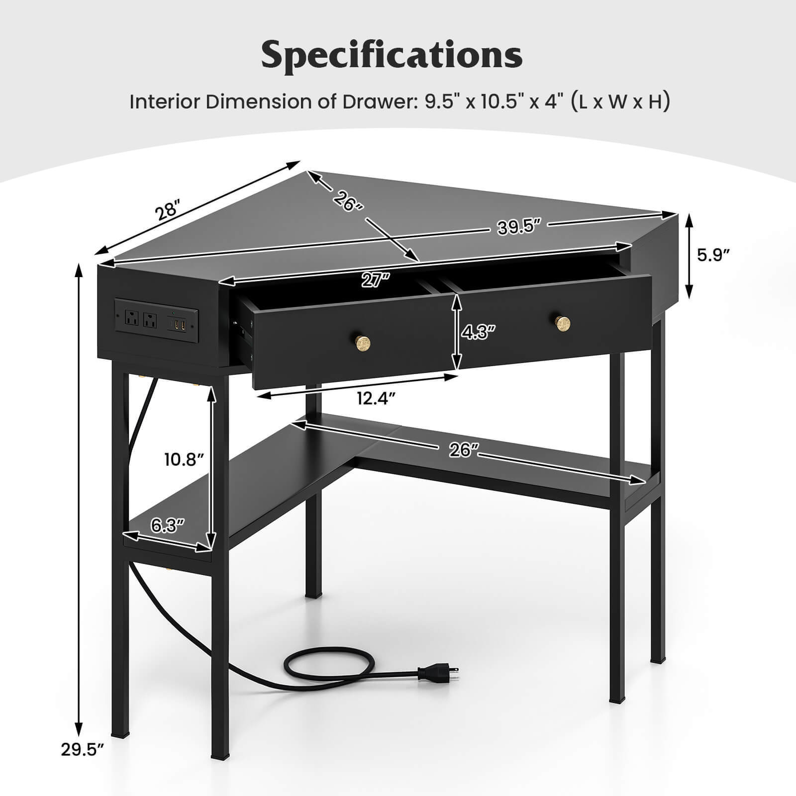 Costway Corner Computer Desk Writing Workstation Study Desk w/ 2 Drawers Black