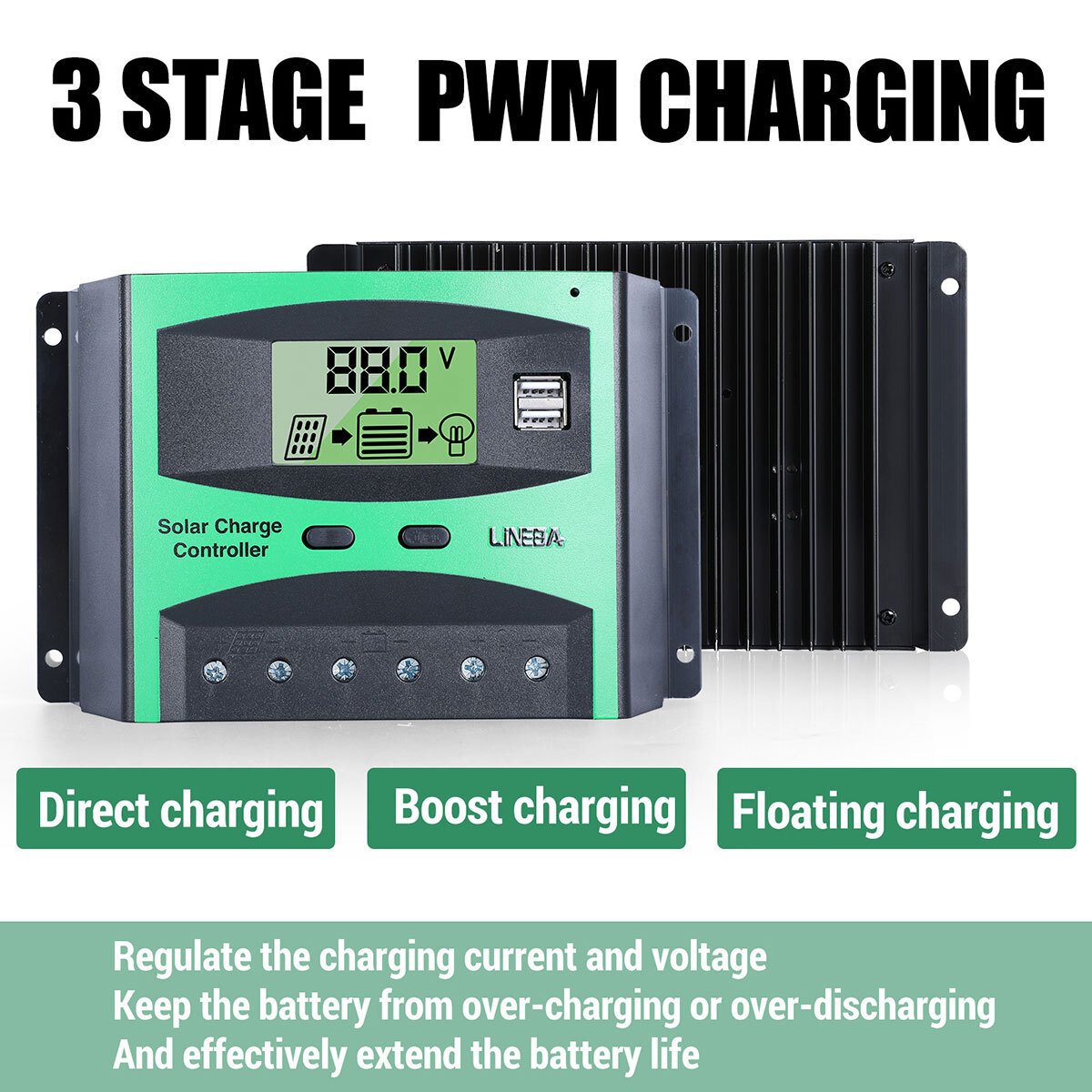 12V/24V/48V 30/60A/100A PWM Solar Charge Controller Car Panel Battery Regulator