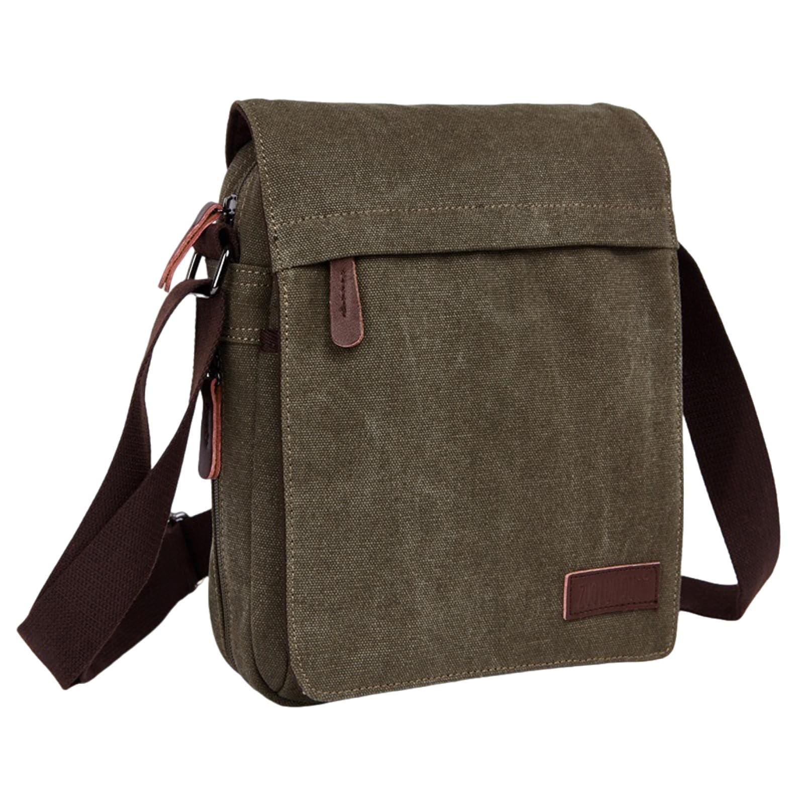 Small canvas messenger men's crossbody bag and shoulder bag (Military Green,S...