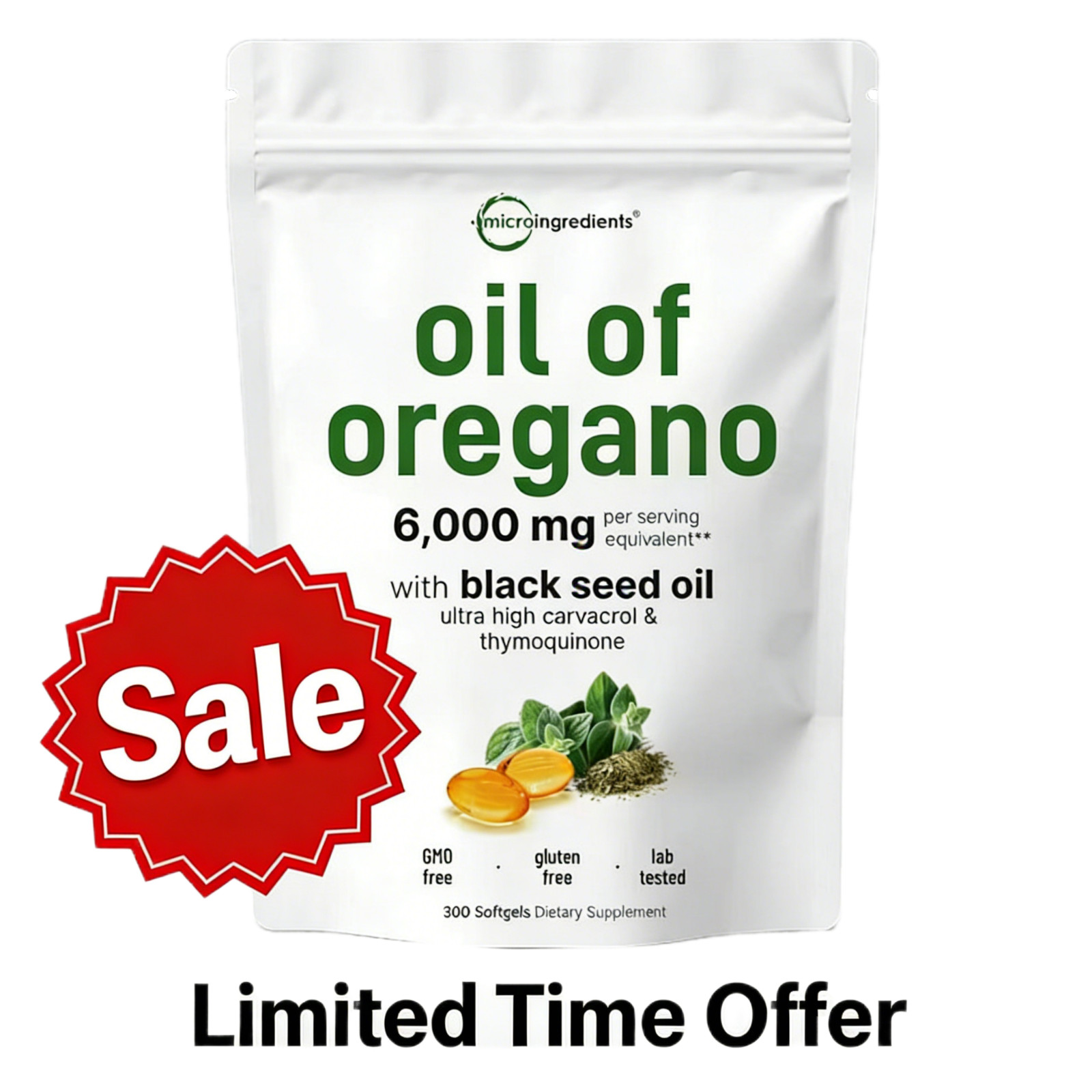 2 in 1 Oil of Oregano & Black Seed Softgels Count with Carvacrol,Immune Support.