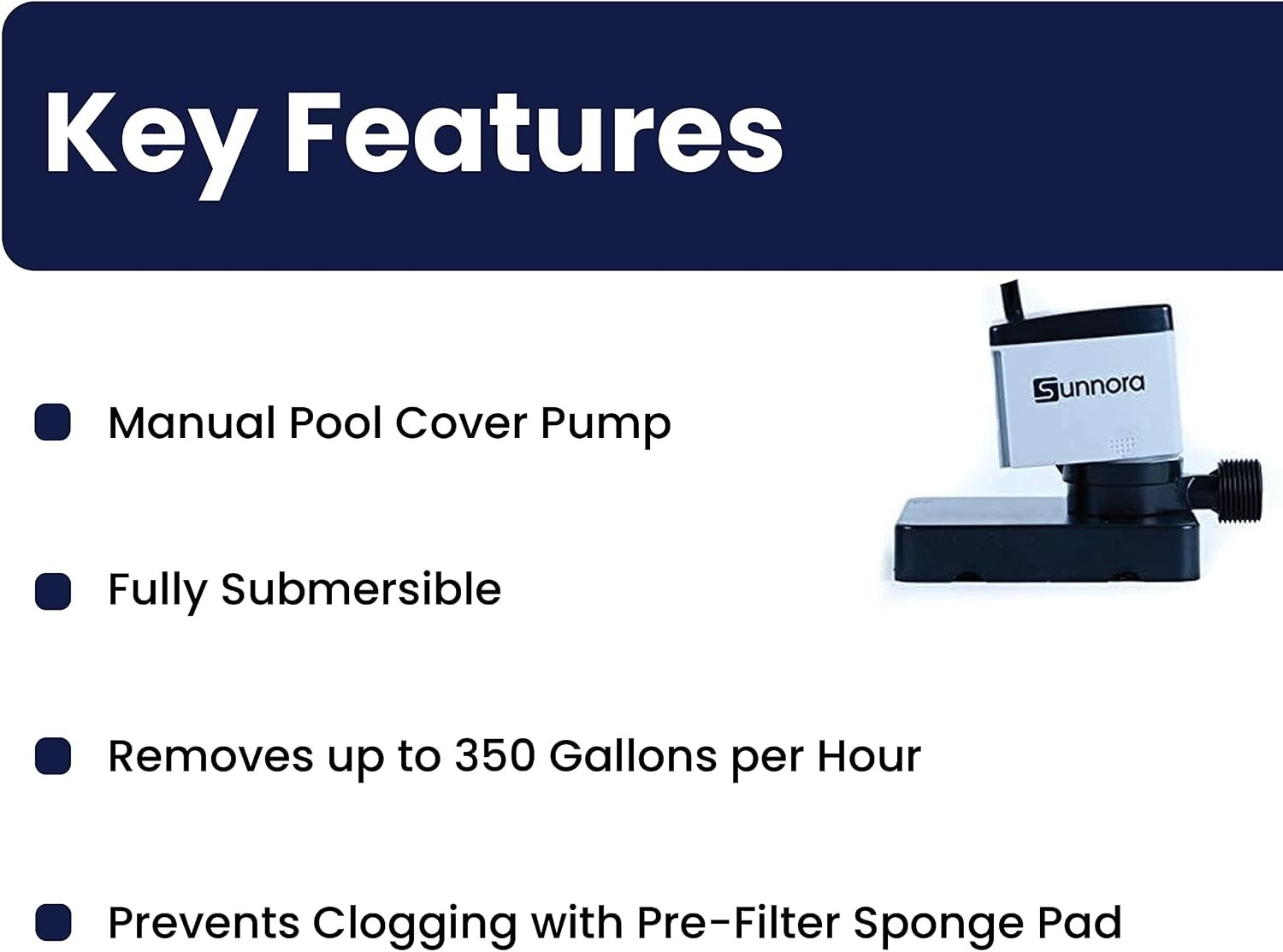 Sunnora Cover Pump, 350 GPH Manual