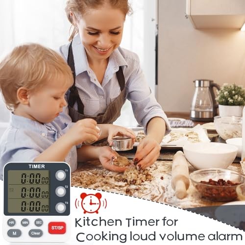2Pcs Digital Dual Kitchen Timer,3-Channel Magnetic Countdown Stopwatch Timer