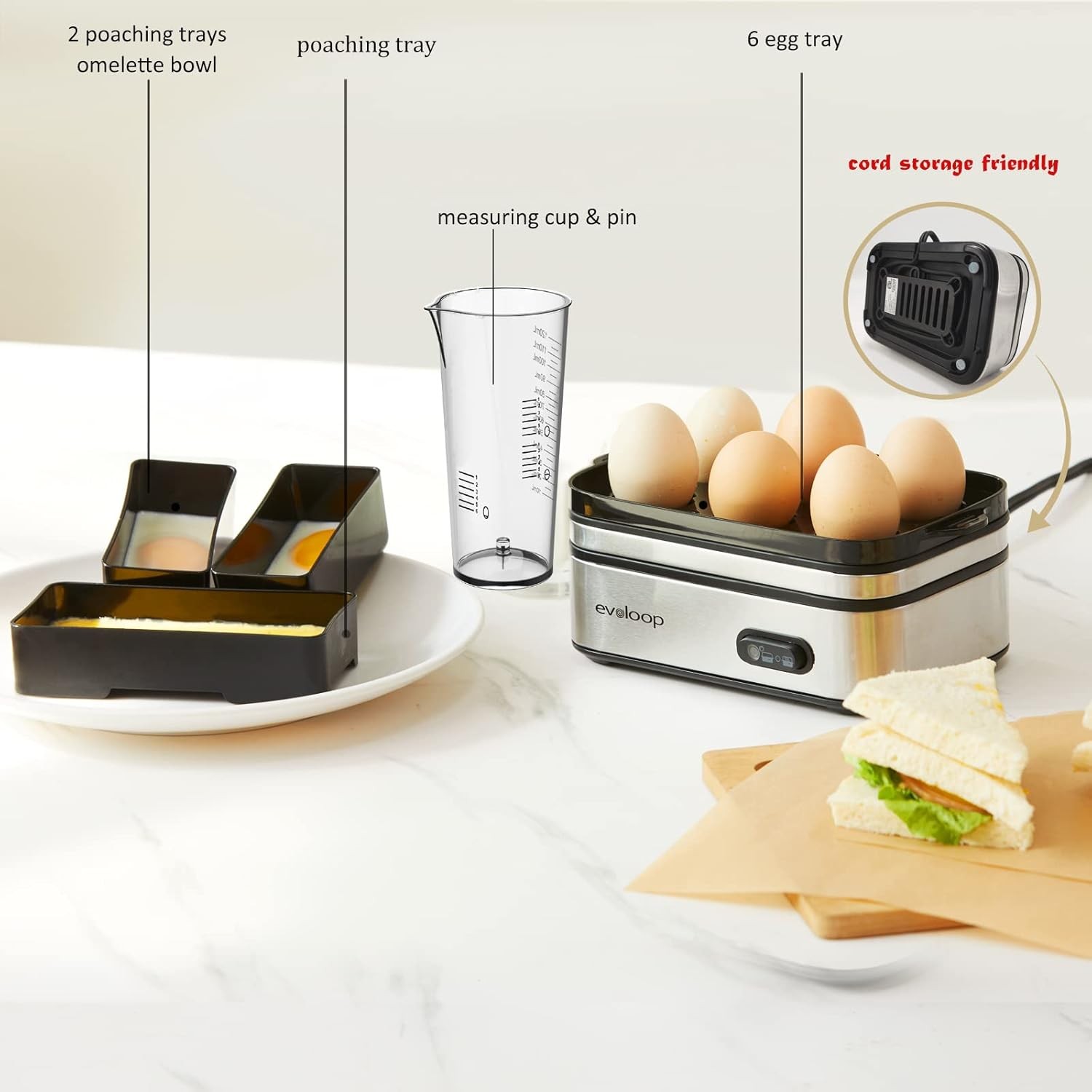 Rapid Egg Cooker Electric 6 Eggs Capacity, Soft, Medium, Hard Boiled, Sliver