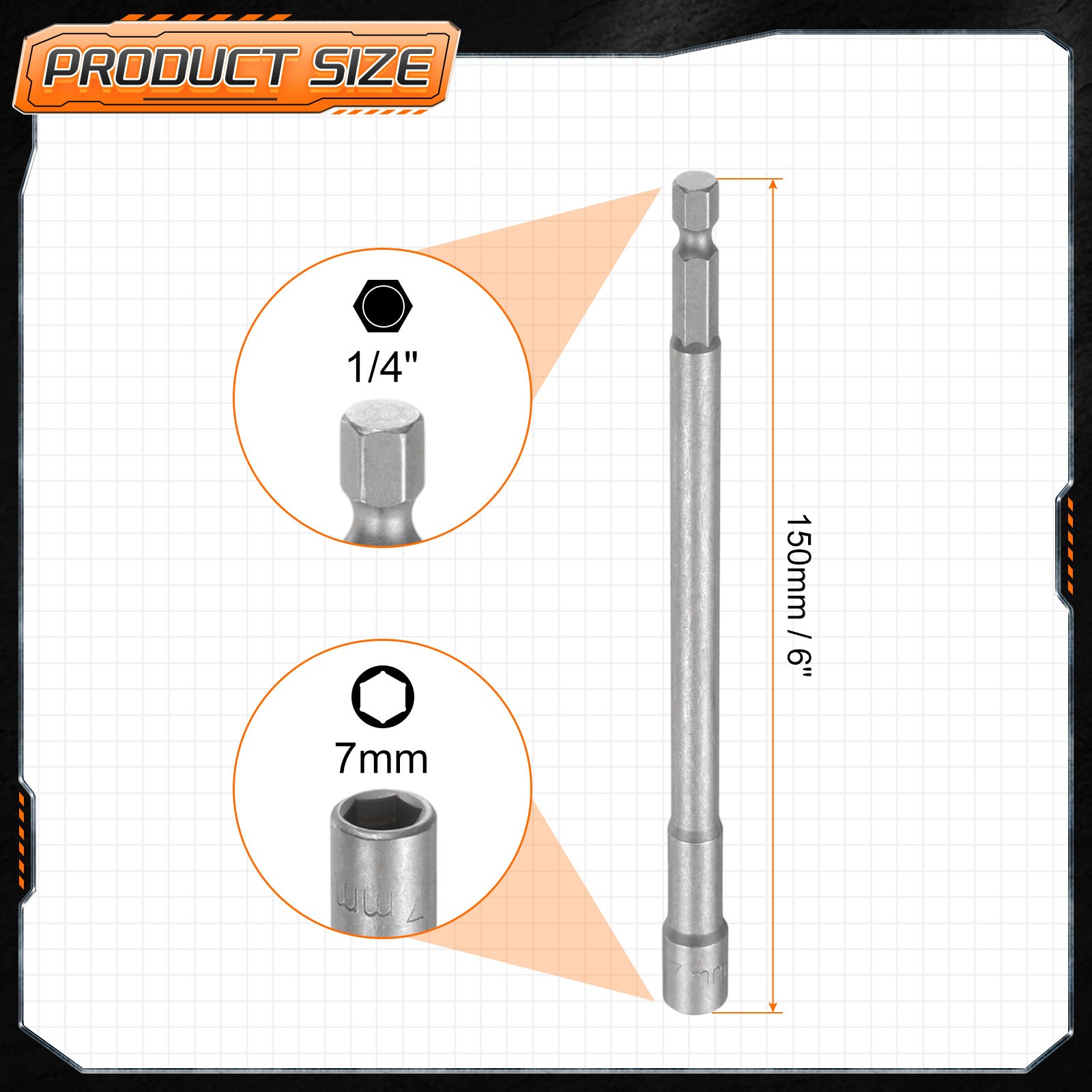 3pcs Nut Driver Drill Bit 7mm Socket 1/4" Hex Shank 6" Long Magnetic Setter