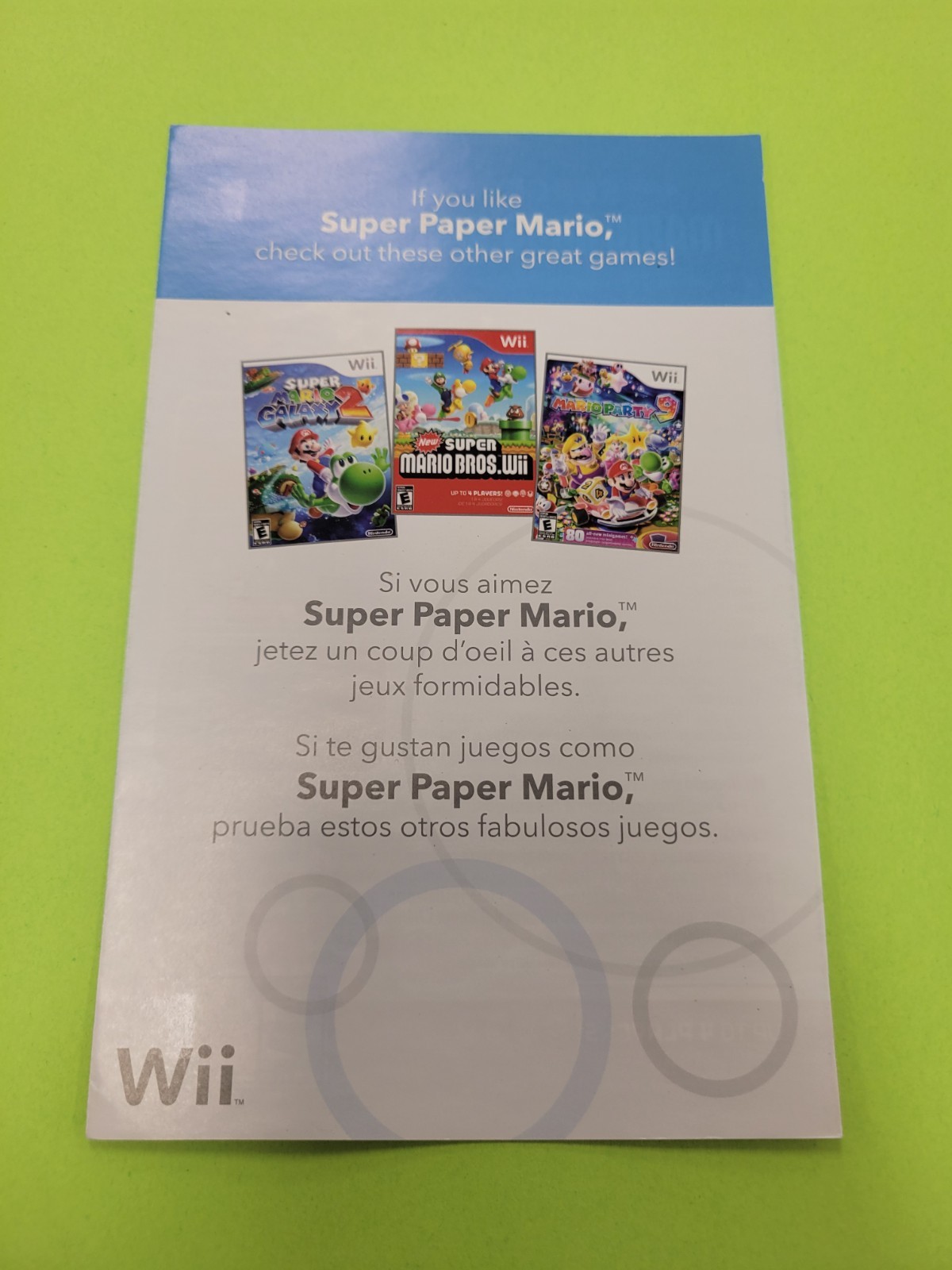 If You Like Super Paper Mario INSERT ONLY Authentic Insert Nintendo Wii