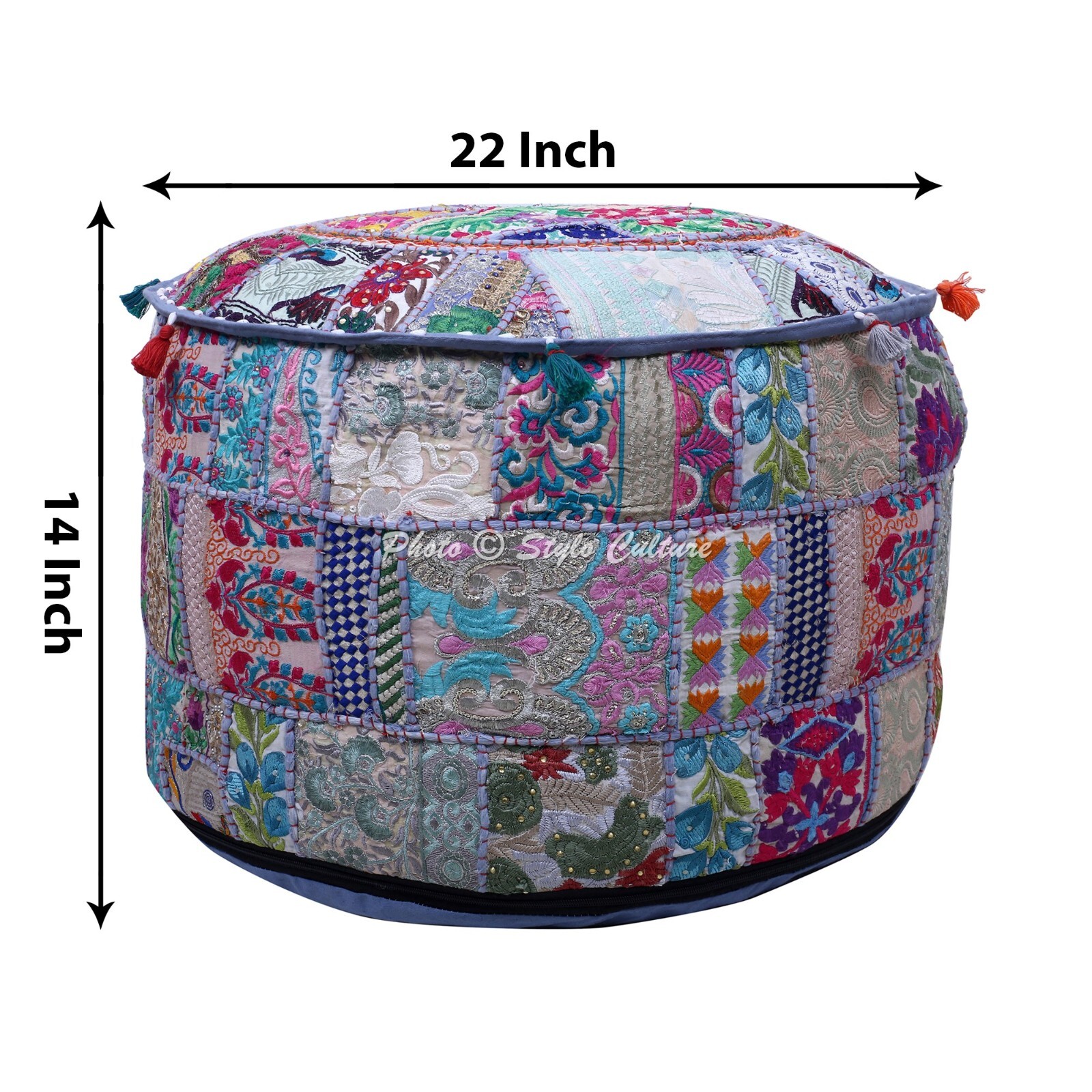 22 in Bohemian Decorative Patchwork Pouf Cover Ottoman Pouffe Foot Stool Art