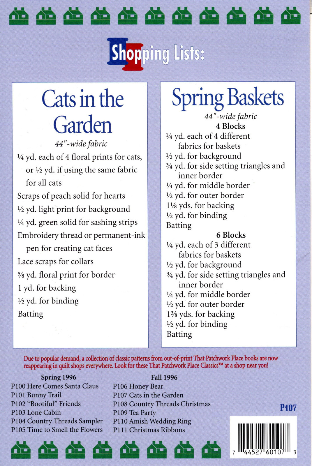 Cats in the Garden+Spring Baskets That Patchwork Place Classics Quilt Ptrn P107