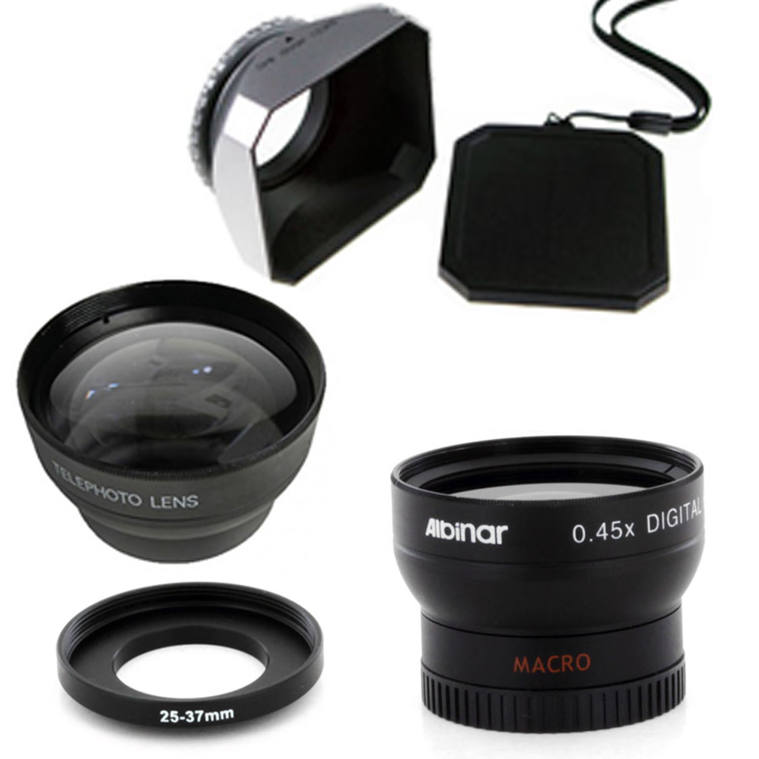 25mm Wide Angle and Telephoto Lenses, Hood for Sony Handycam DCR-HC46 Camcorder