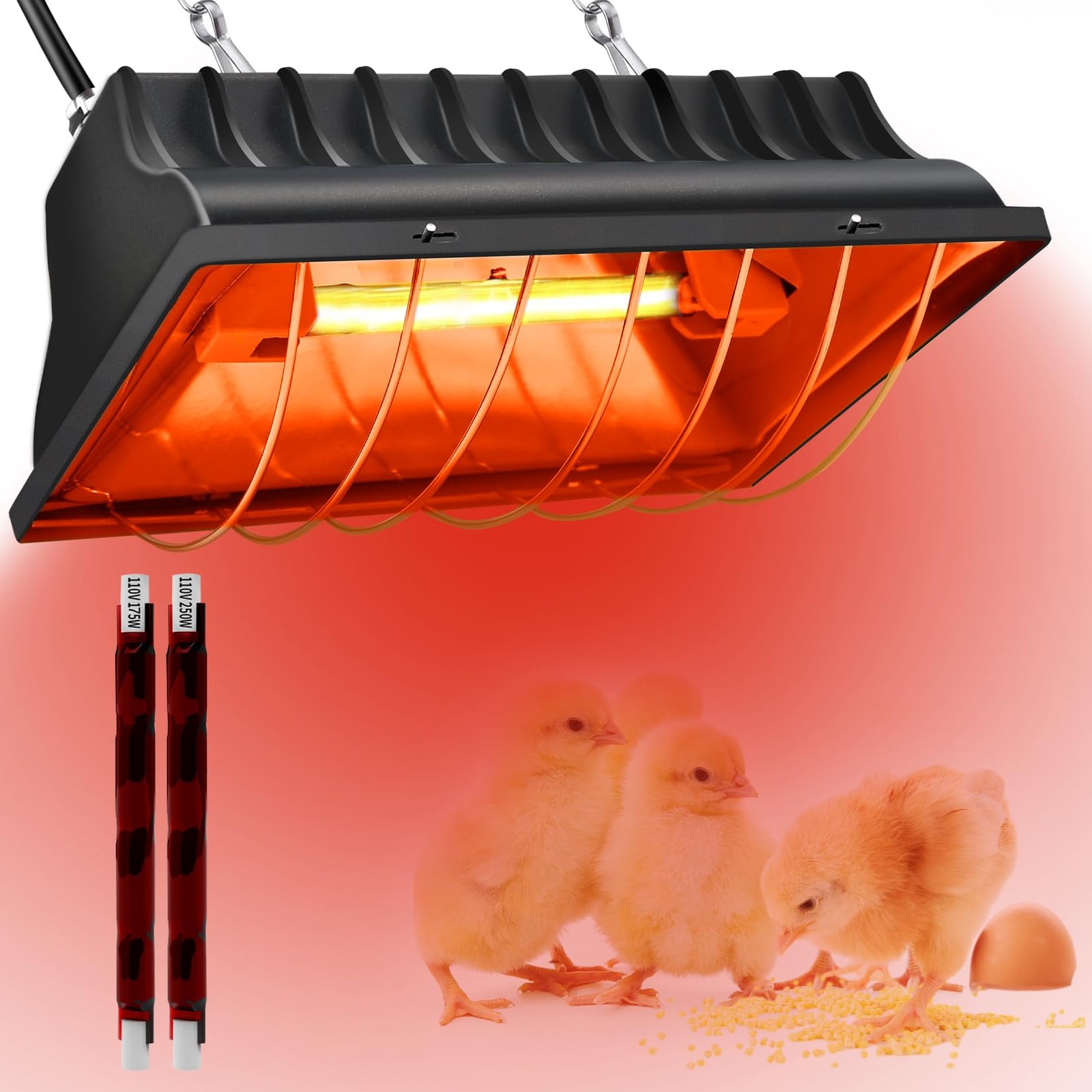 Chicken Coop Heating Lamp 250W Adjustable Temp & Height, Aluminum Alloy