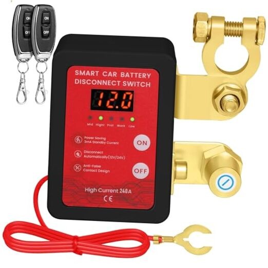 Remote Battery Disconnect Switch 12V, 240A Kill Switch for Car with Led black