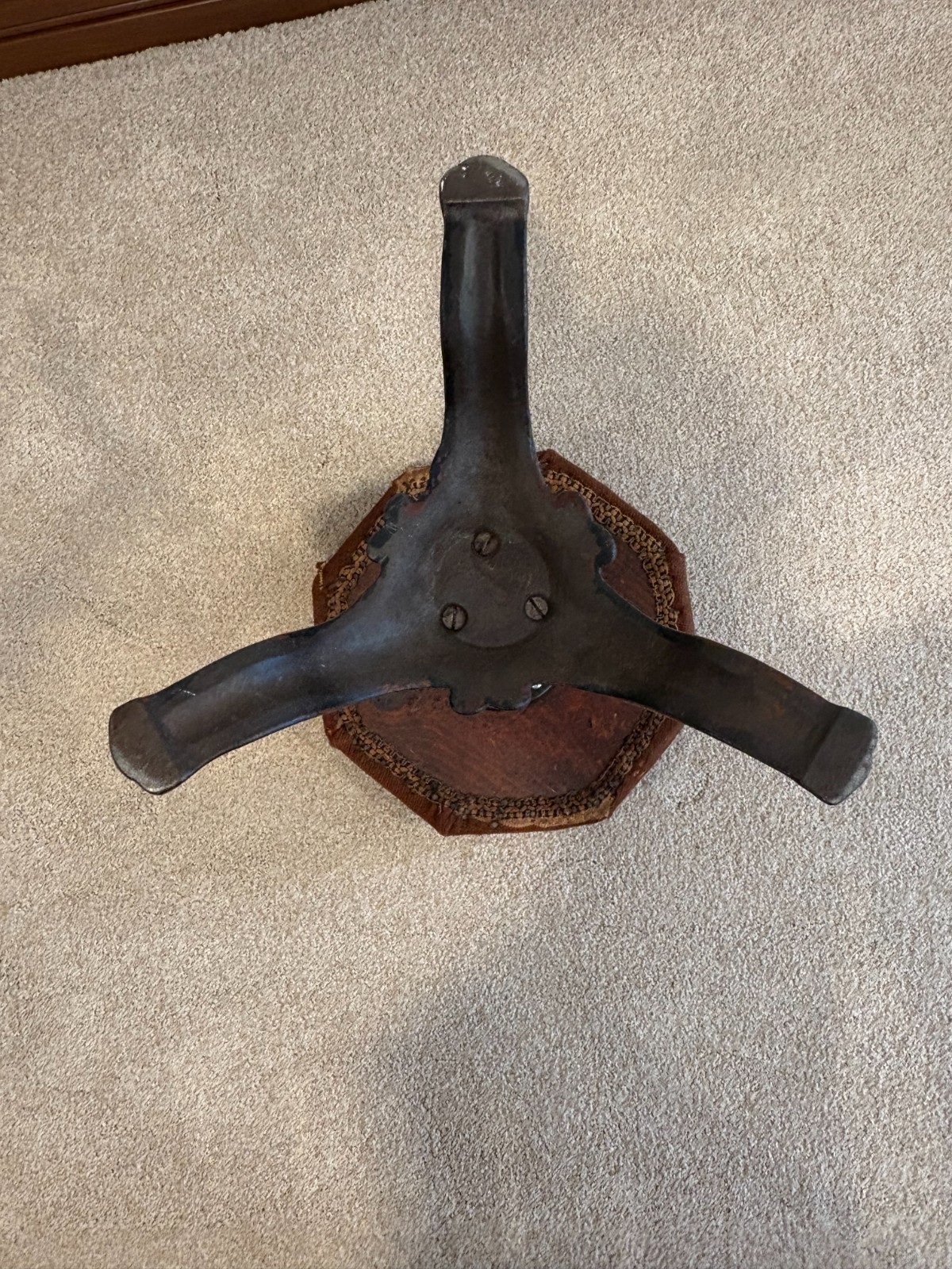 Antique Piano Stool with Iron Base & Adjustable Seat Height