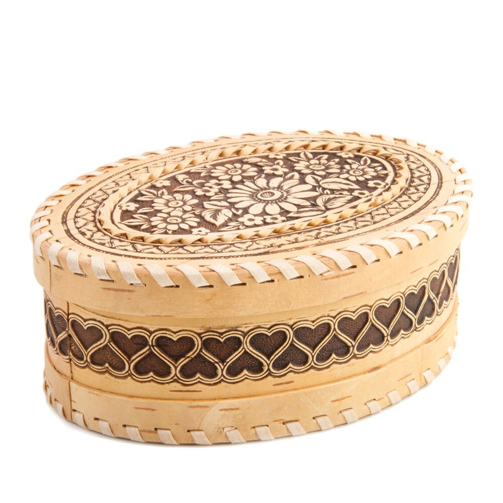 Daisy Beresta Birch Bark Trinket Box Kitchen Storage Container 6.25" x 4.5"