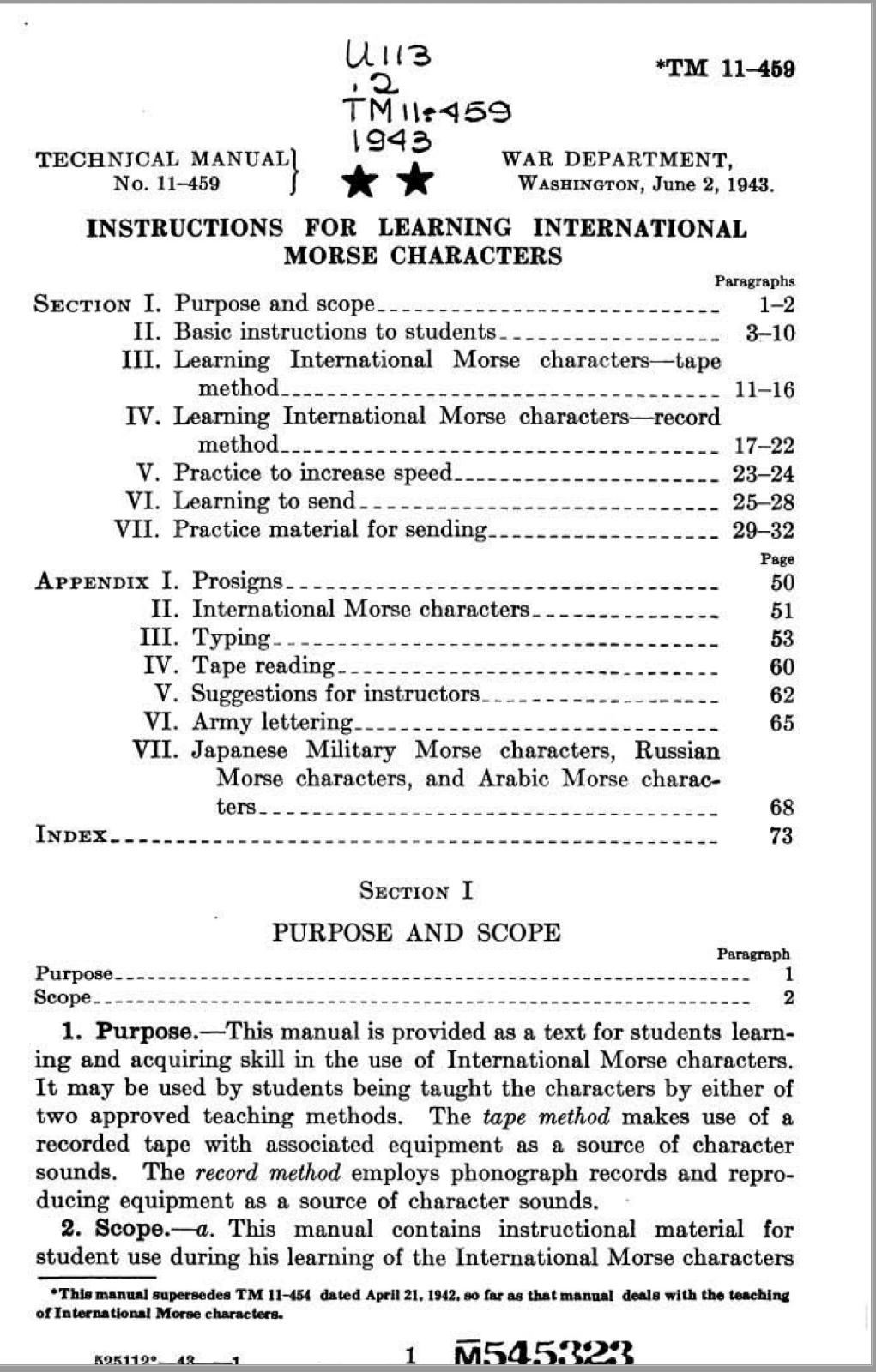 75 Page 1943 TM 11-459 Instruction Learning International Morse Code on CD