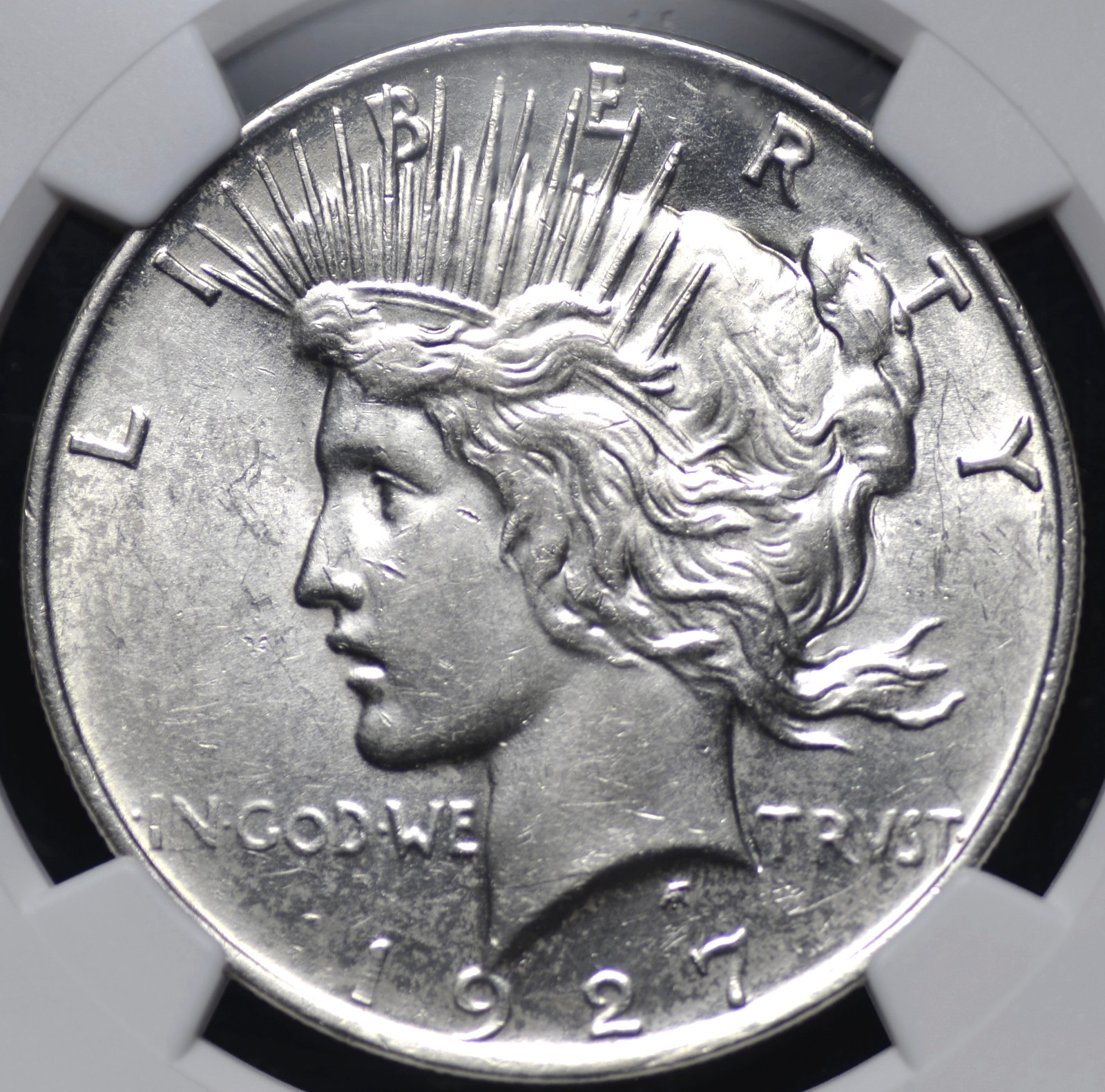 1927 D PEACE DOLLAR NGC MS 61 UNCTUOUS SILVER SATIN LUSTER, STRONG STRIKE, MARKS