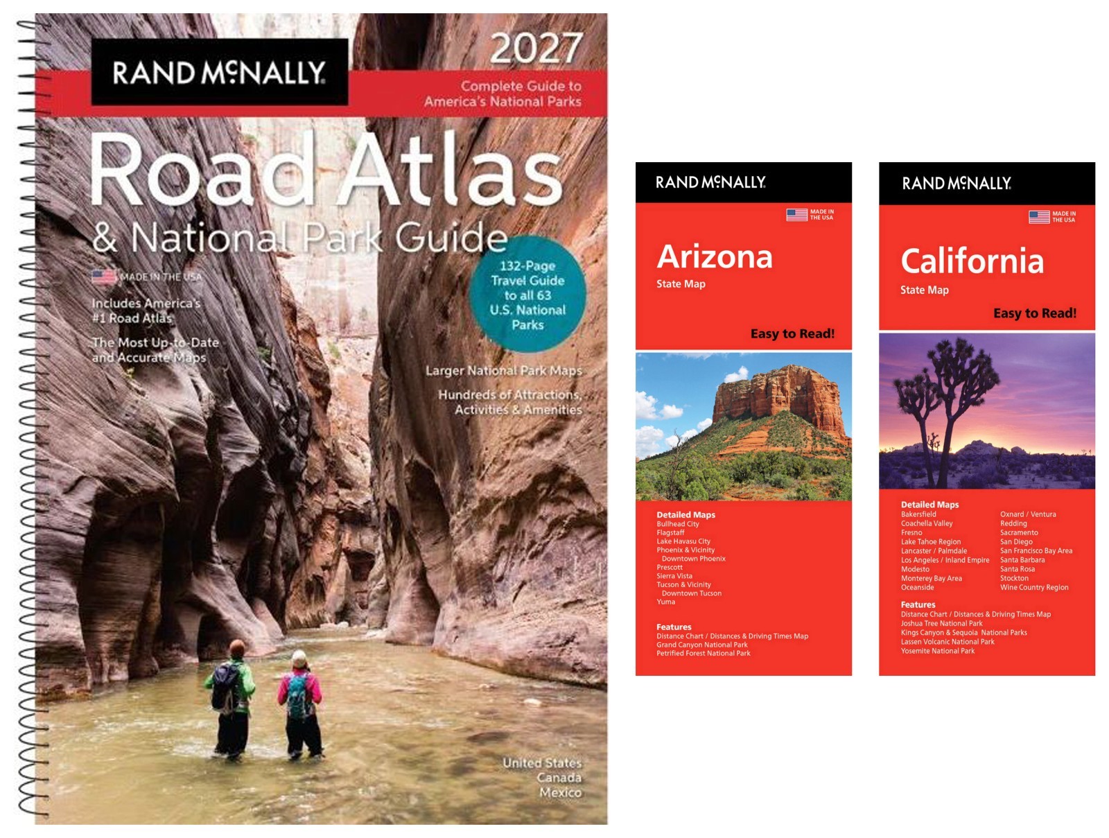 Rand McNally 2027 Road Atlas & National Park Guide + Easy-to-Read AZ & CA Maps