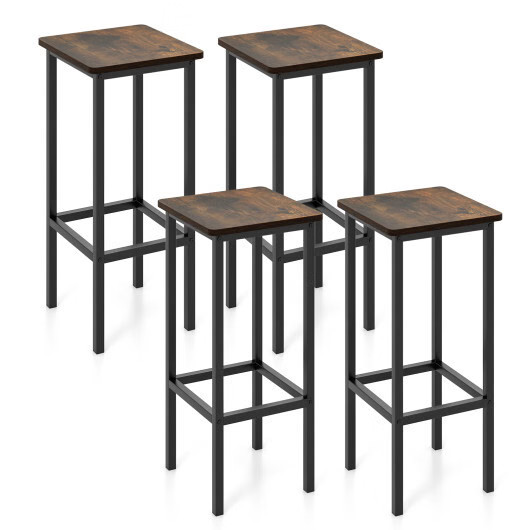 Set of 4 Bar Stool Set 26 Inch Bar Chair with Metal Legs and Footrest-Rustic Bro