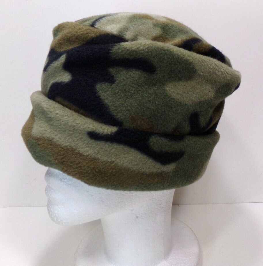 CAMOFLAGE   FLEECE ROLLED BRIM WINTER HAT STRETCHY WARM  h88cr