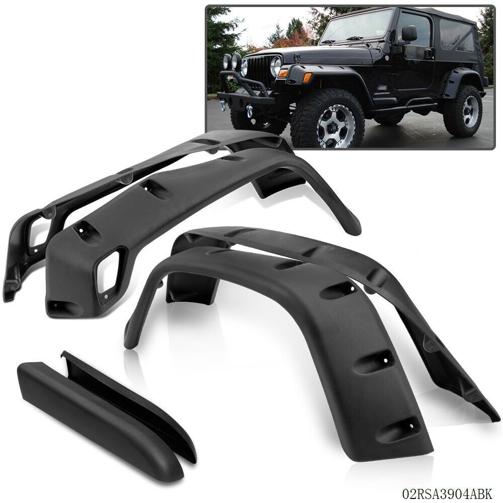 7" Wide Pocket Extended Fender Flares Kit Black Fits 1997-2006 Jeep Wrangler TJ