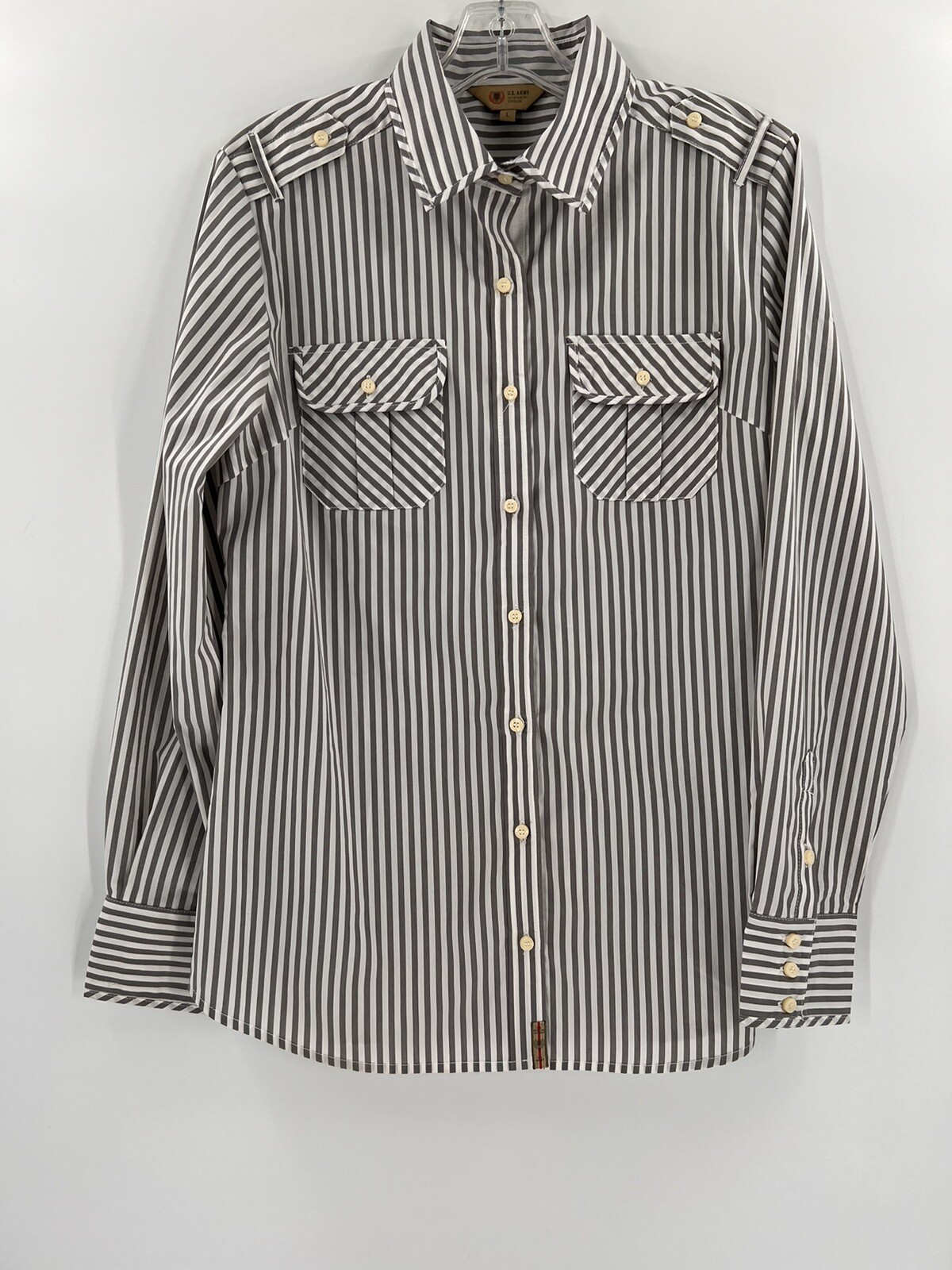 US Army 1st Infantry Division Stripe Button Up Blouse Shirt Size Large EUC