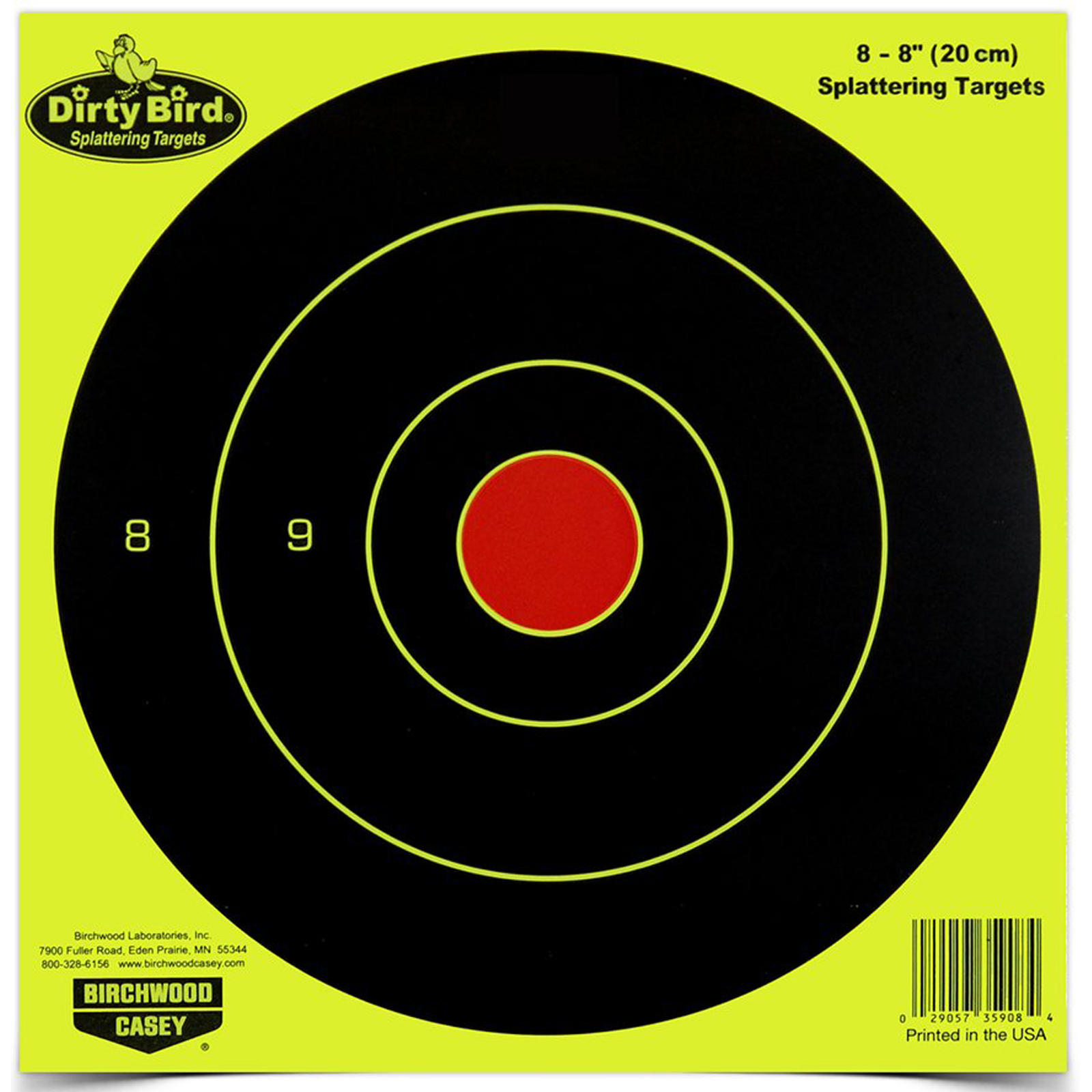 Birchwood Casey Dirty Bird Bullseye Targets 8" 8 Pack Yellow Paper Hi-Visiblity