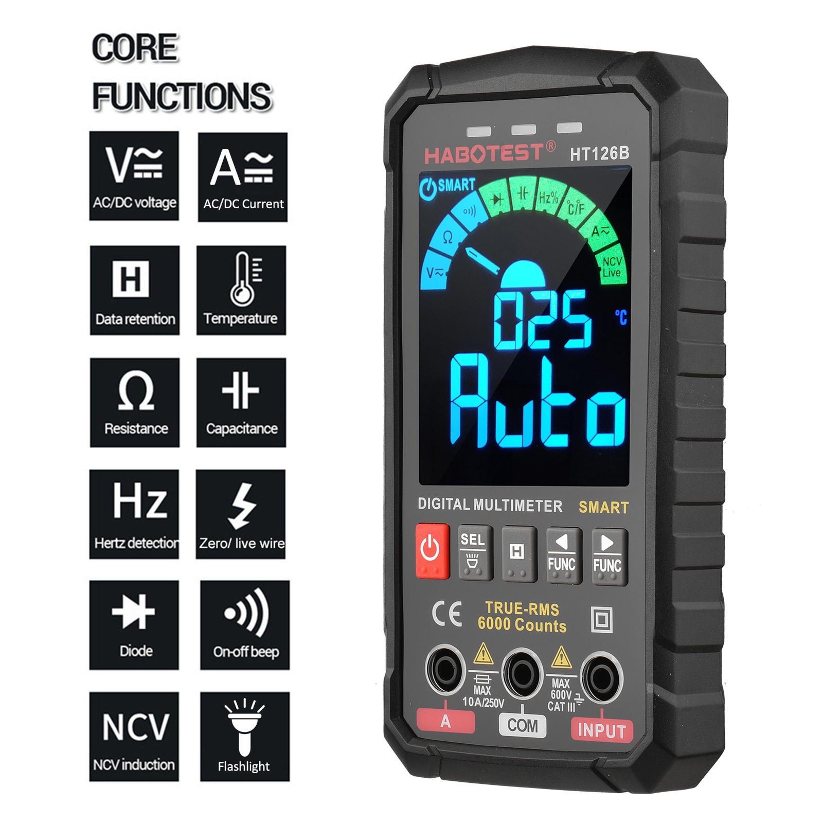 HABOTEST HT126B Digital Multimeter 6000 Counts True RMS Auto-ranging V0U5