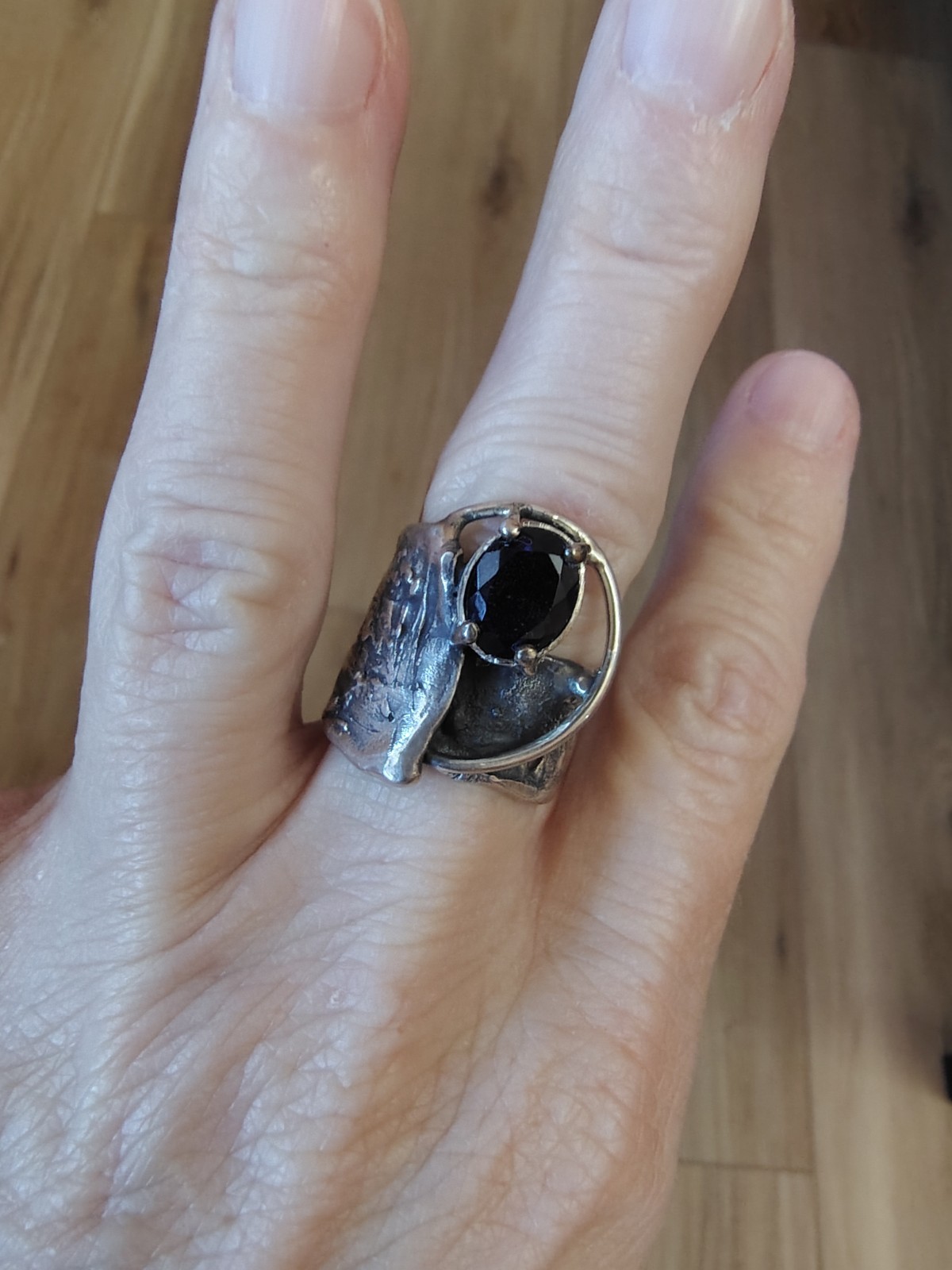 Handmade sterling cordierite ring
