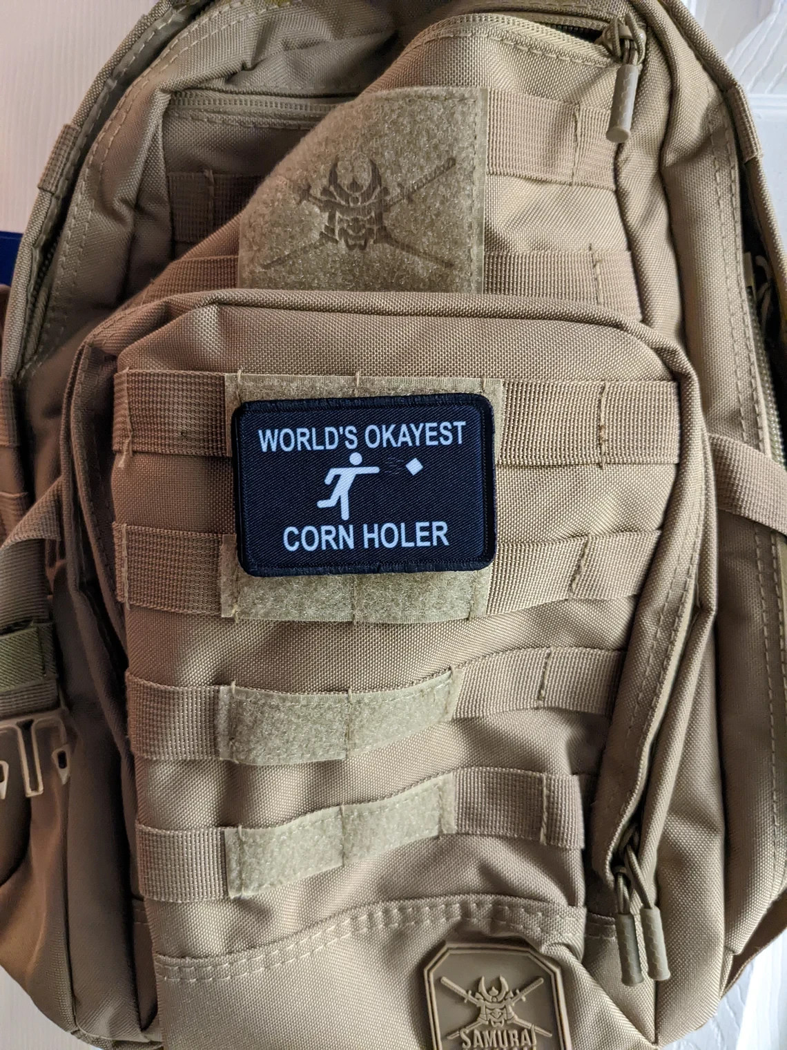 World's okayest corn hole player meme patch 2"x3" hook & loop backing