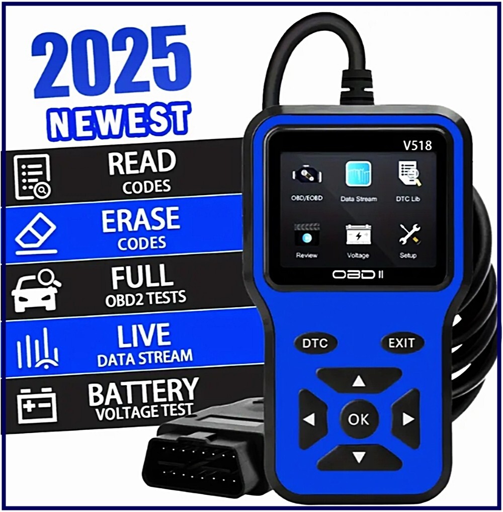 New 2025 OBD2 V518 Scanner Diagnostic Tool Code Reader - Blue