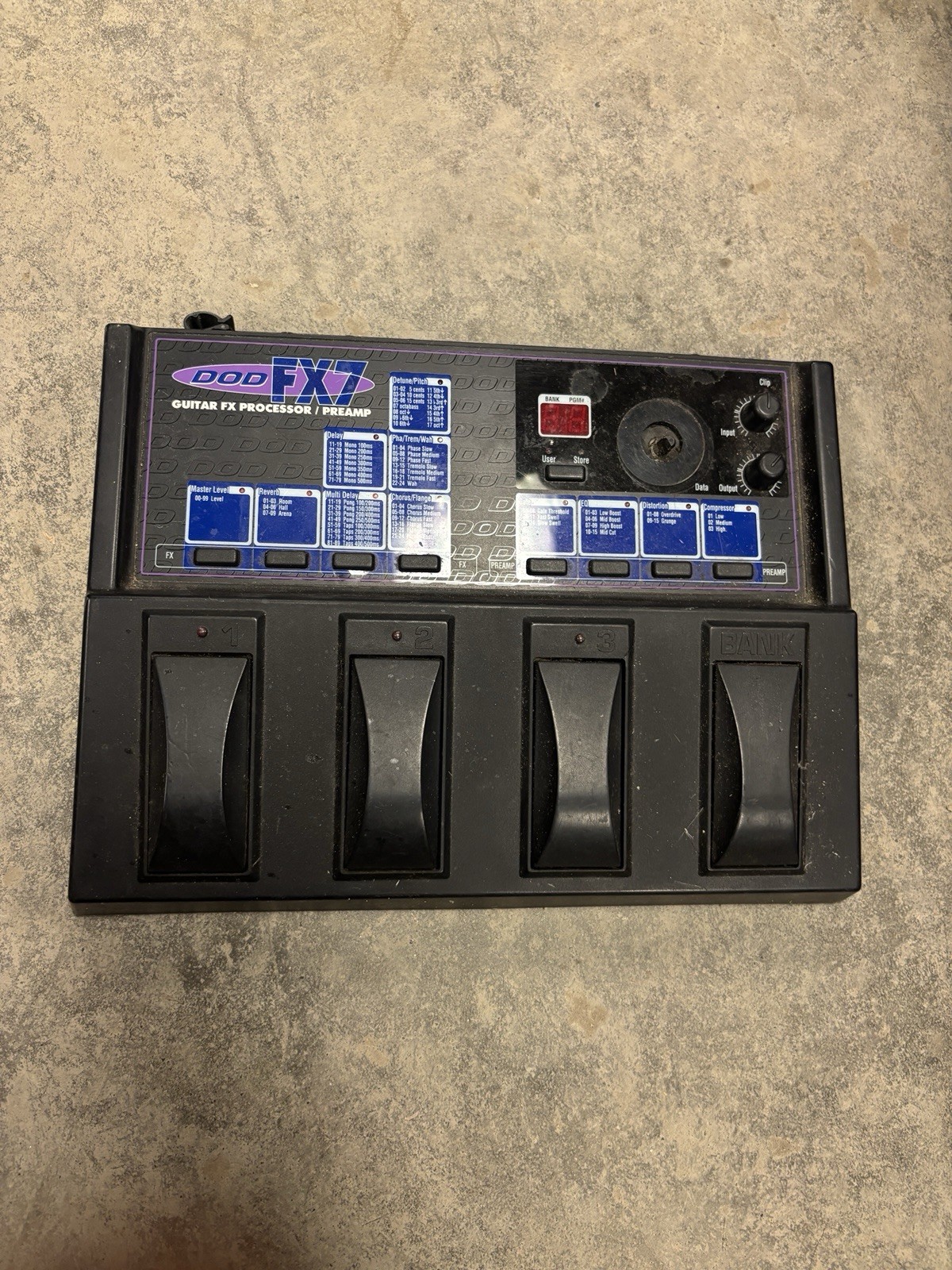 DOD FX-7 Guitar FX Processor/Preamp 4 Pedal No Power Supply Works