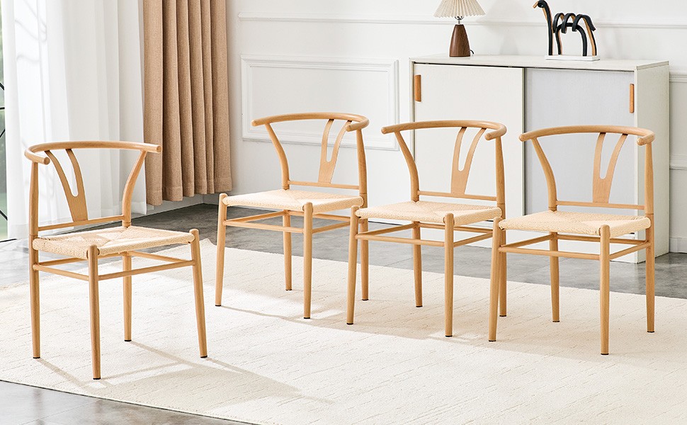 Modern Wishbone Dining Chair Iron Metal Farmhouse Woven Seat Set of 2