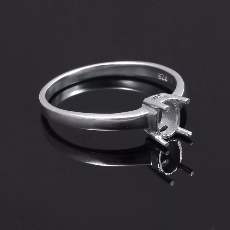 Semi Mount Ring Stone Setting Size 6x4 MM Oval Shape 925 Sterling Silver Ring