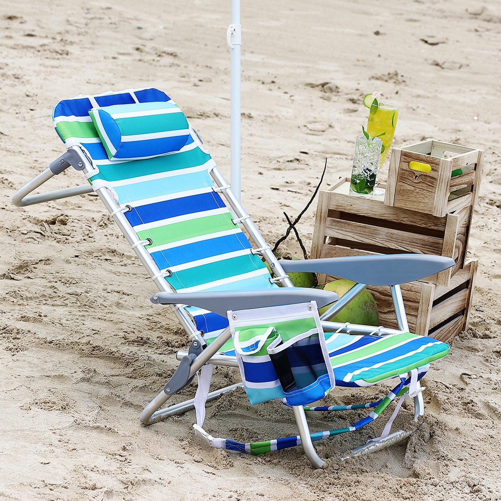 Portable Reclining Backpack Beach Chair for Adults Folding Outdoor Lounge Chair