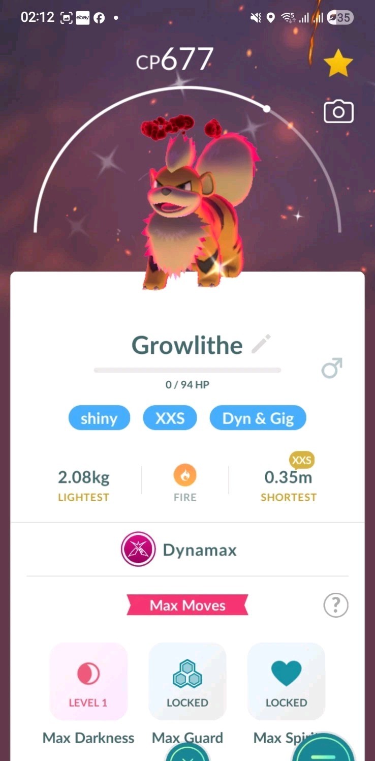 Shiny Dynamax Growlithe ( XXS ) Pokemon Tr@de Ultra Friends / Registered Go