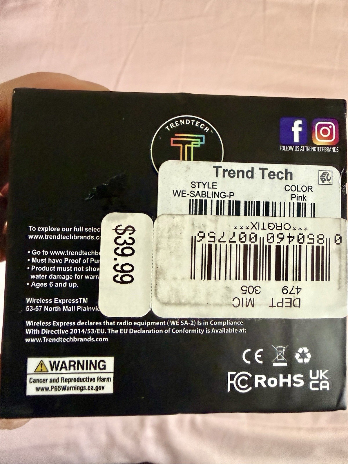 Trend Tech Bling Edition Bluetooth Karaoke Microphone Pink LED Light-Up Speakers