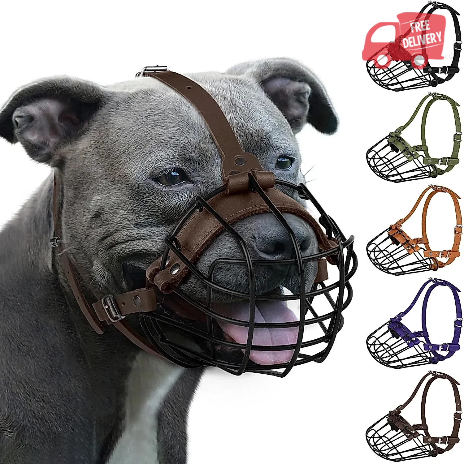 Pitbull Dog Muzzle Breathable Metal Basket for Large Dogs Amstaff Staffordshire