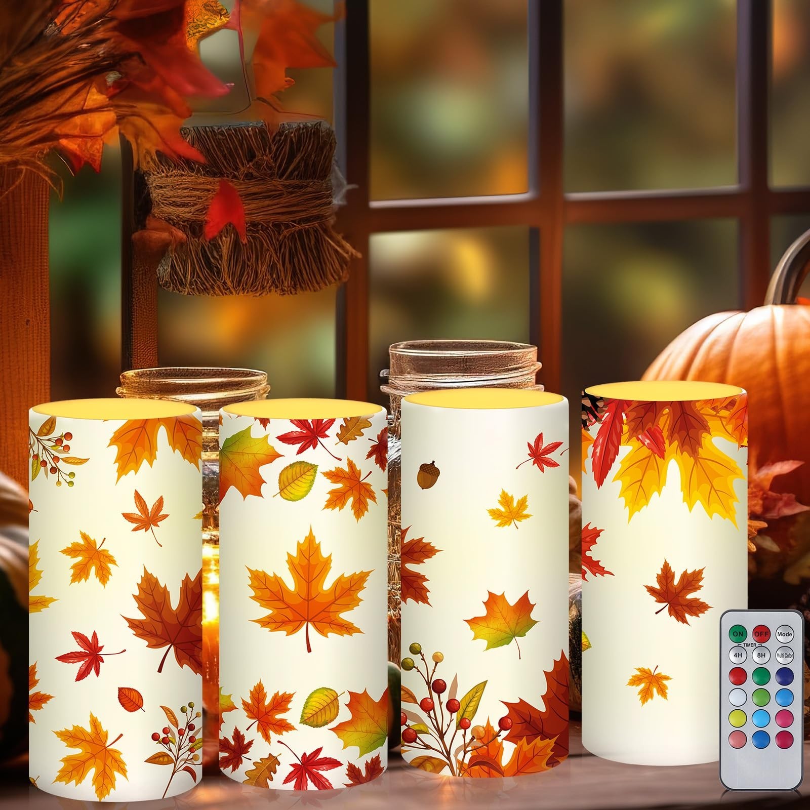 Tiamon Maple Leaf Flameless Candles Led Leaves Candles Battery Operated Yello...