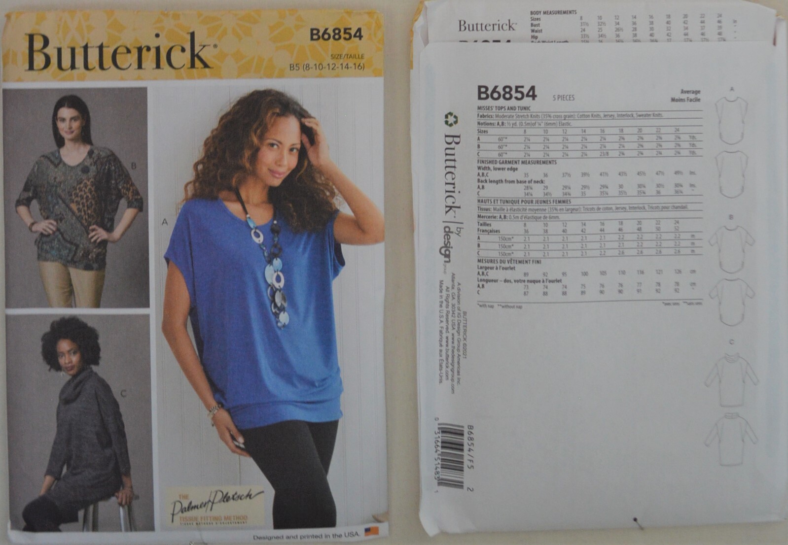 Butterick 6854 - Misses' Tops and Tunic, sleeve variations