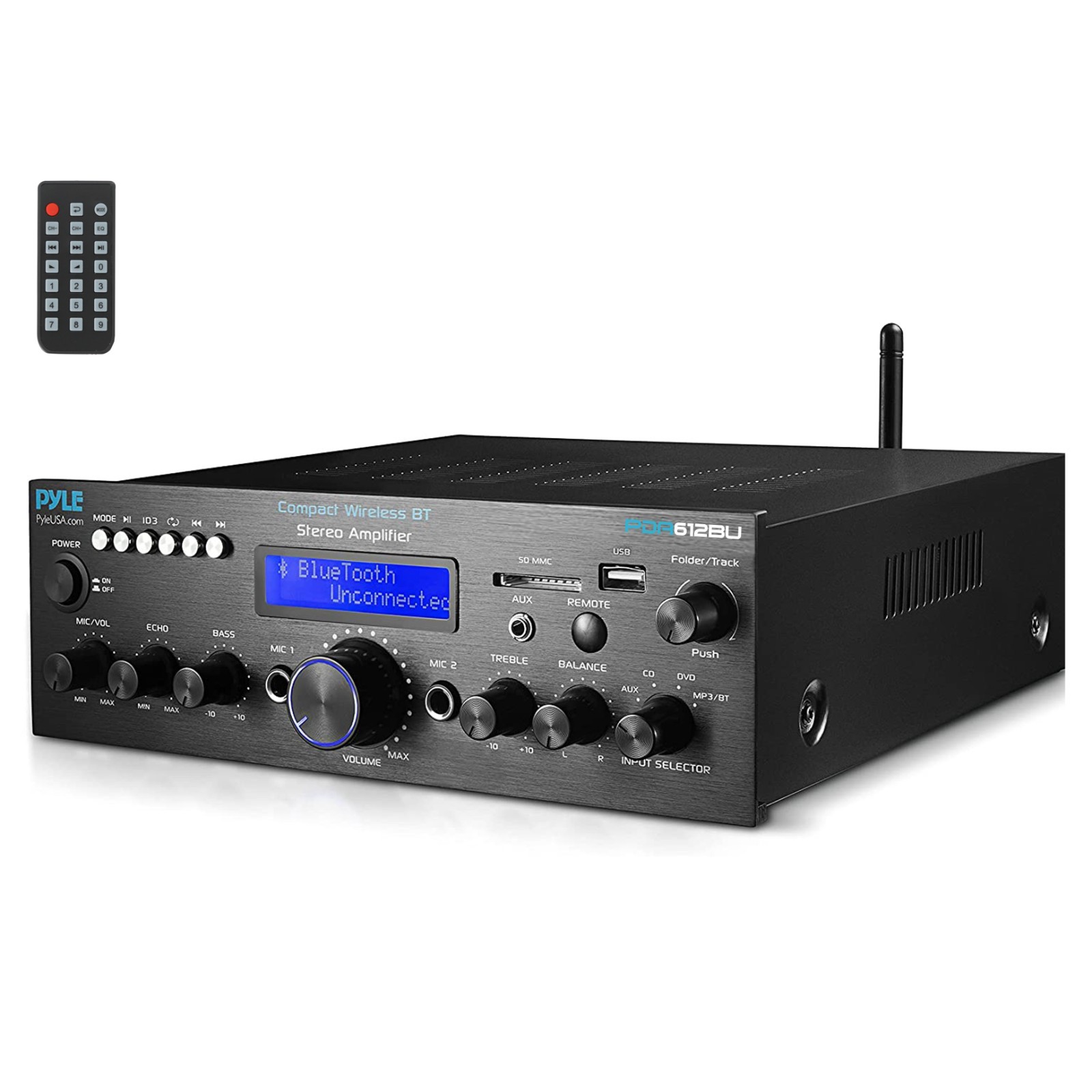 Pyle Compact Bluetooth Stereo Amplifier w/ FM Radio, Digital LCD Display, 200 W