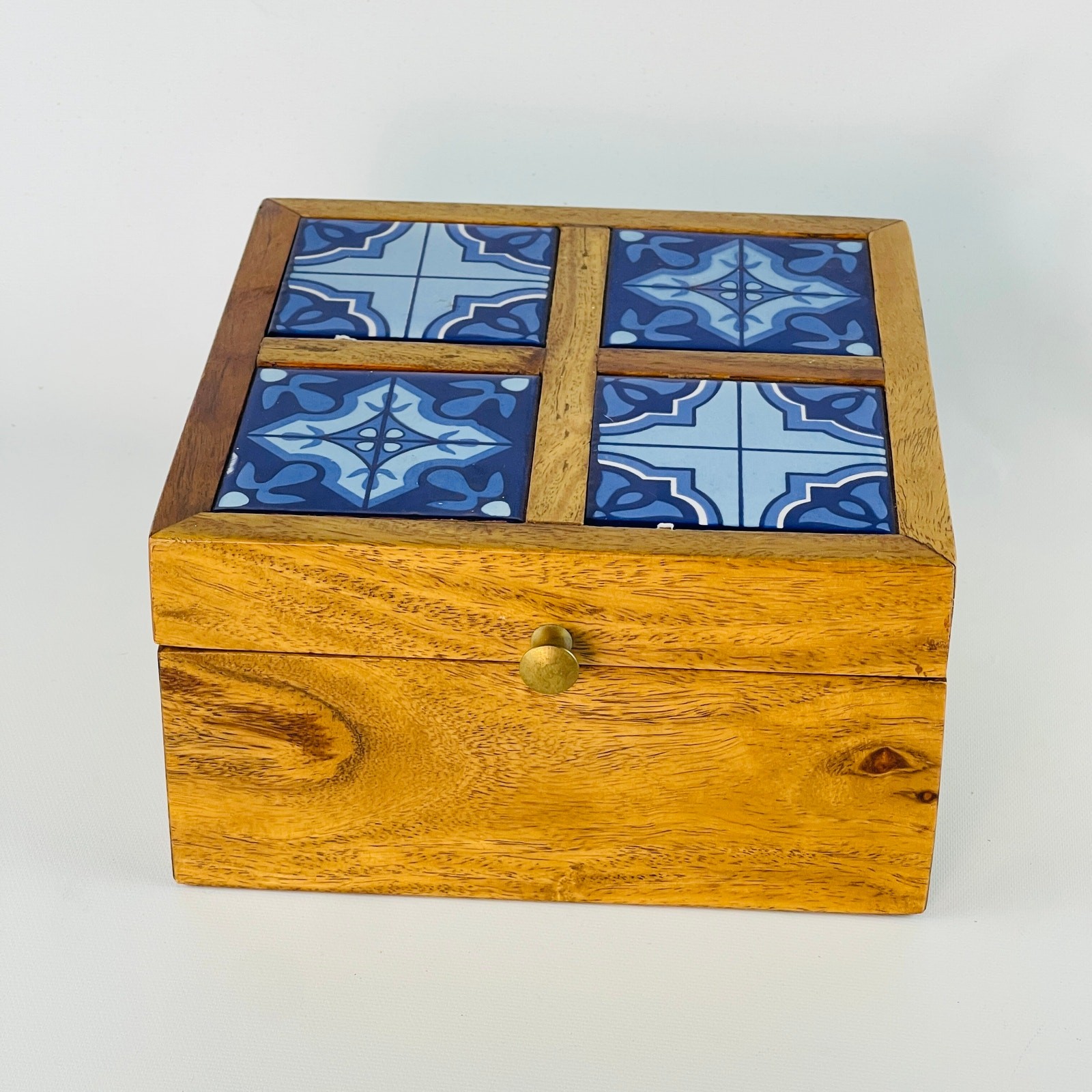 Blue Tile Wood Box - As Is - 7 1/2 x 4 1/8”