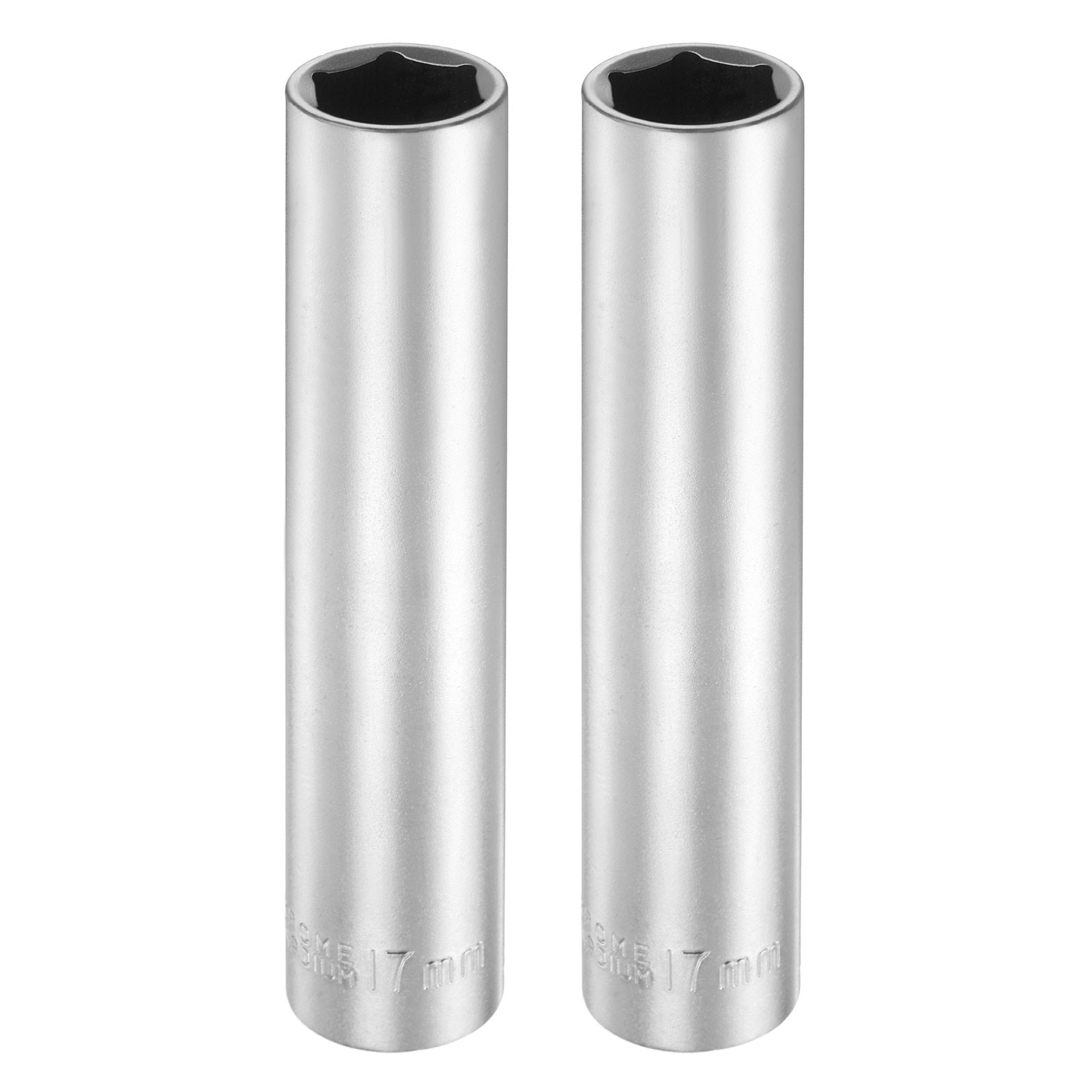 2pcs 6 Points Deep Socket 1/2" Drive 17mm Nickel Plating Flip Sleeve 4.7" Long