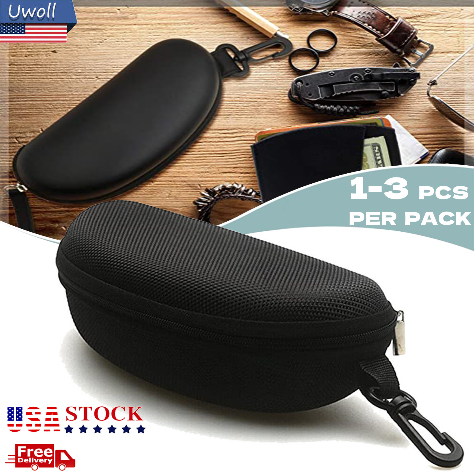 1-3Pack Eye Glasses Case Box Sunglasses Protector Hard Zipper Belt Clip Portable