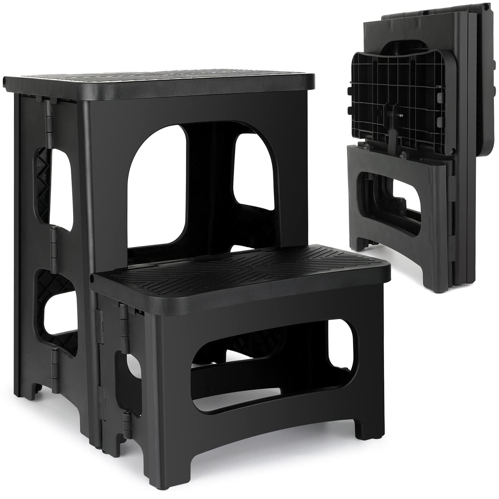 2 Step Folding Stool Non Slip 250 lb Capacity Foldable Step Stool 8 and 17 In...