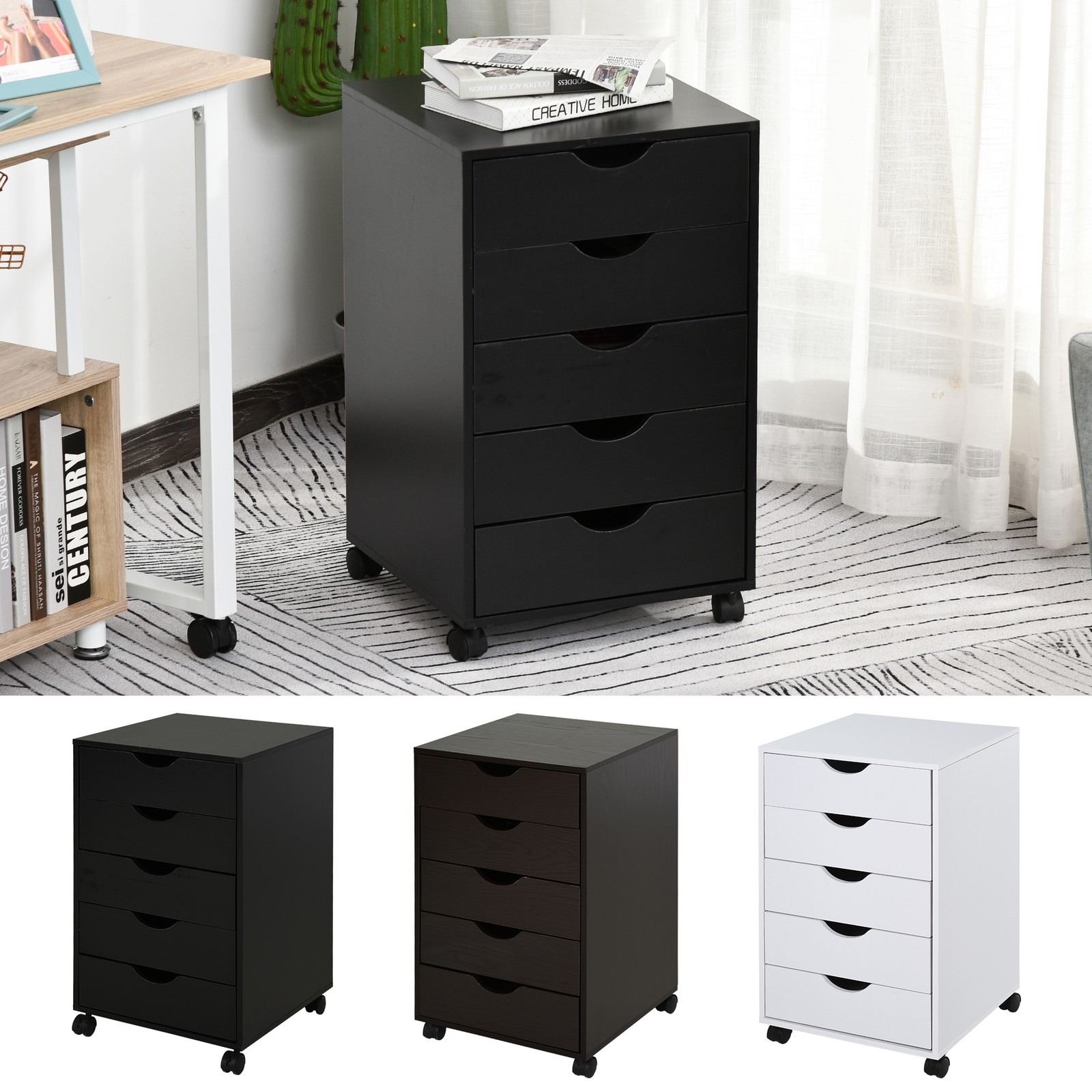 HOMCOM 5 Drawer Storage Organizer Office Cabinet w/ Nordic Minimal Style