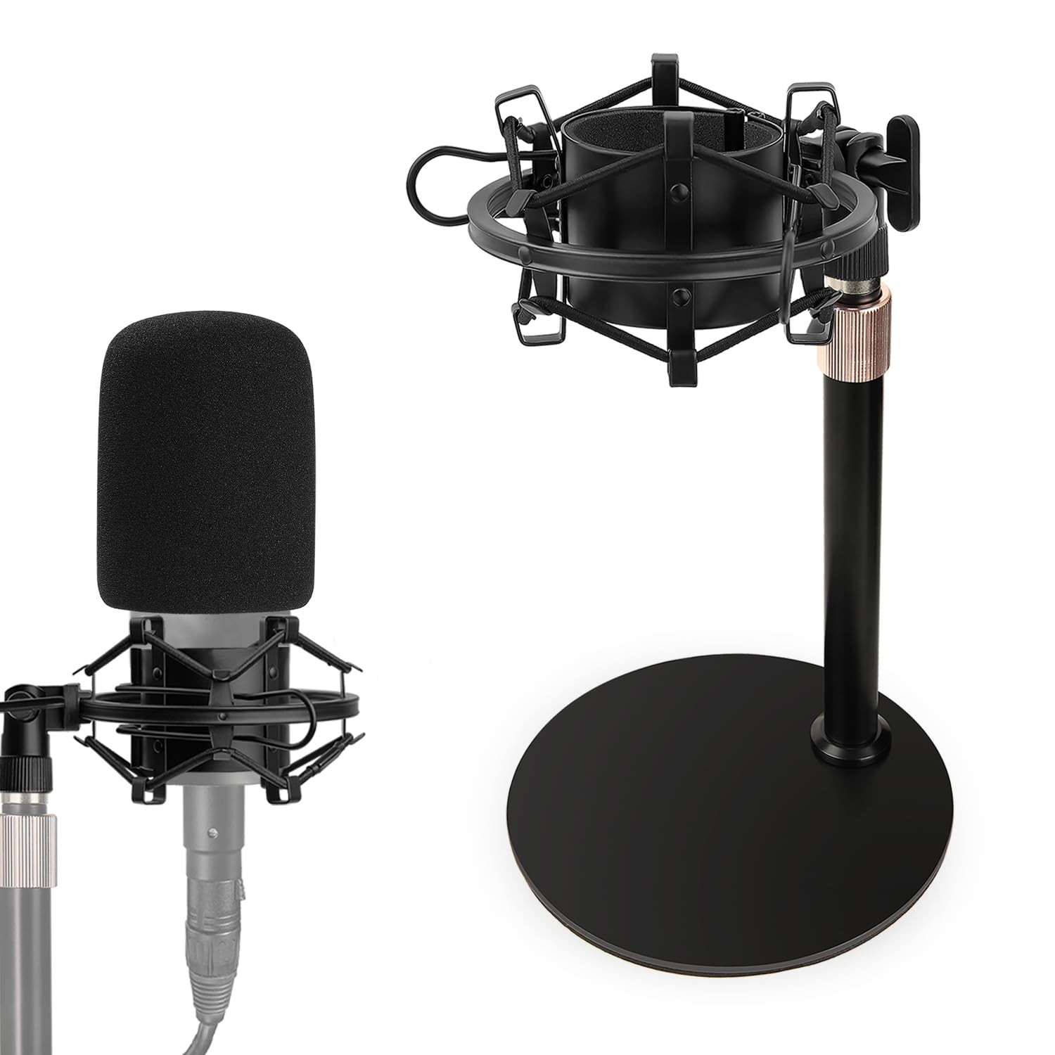 AT2020 Mic Stand, Adjustable Height Desk Mic Stand with Shock Mount, Foam Win...