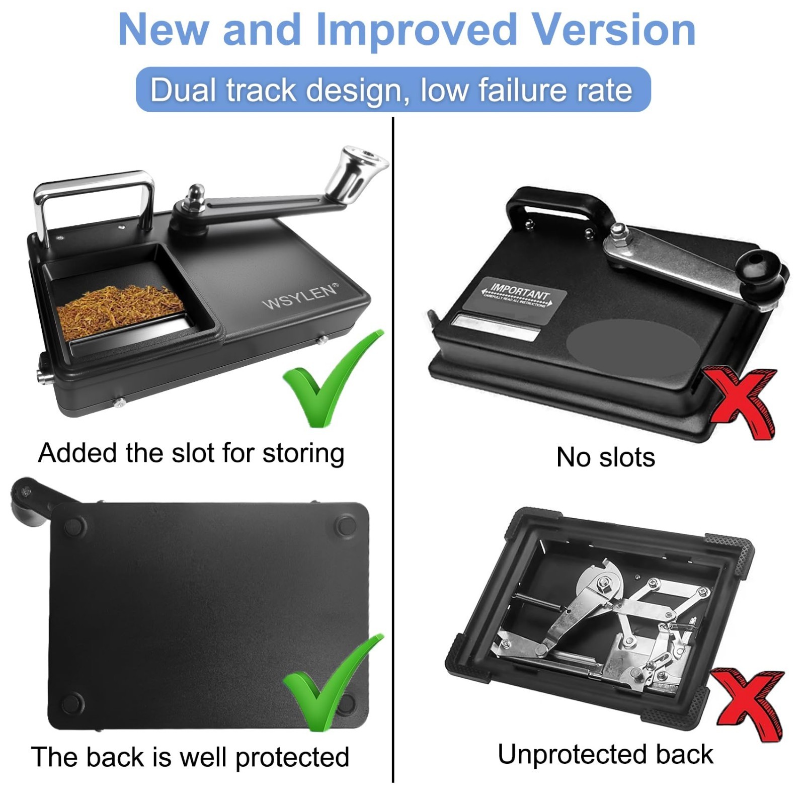 Manual Cigarette Rolling Machine with Storage, Dual-Track for 8mm Cigarettes