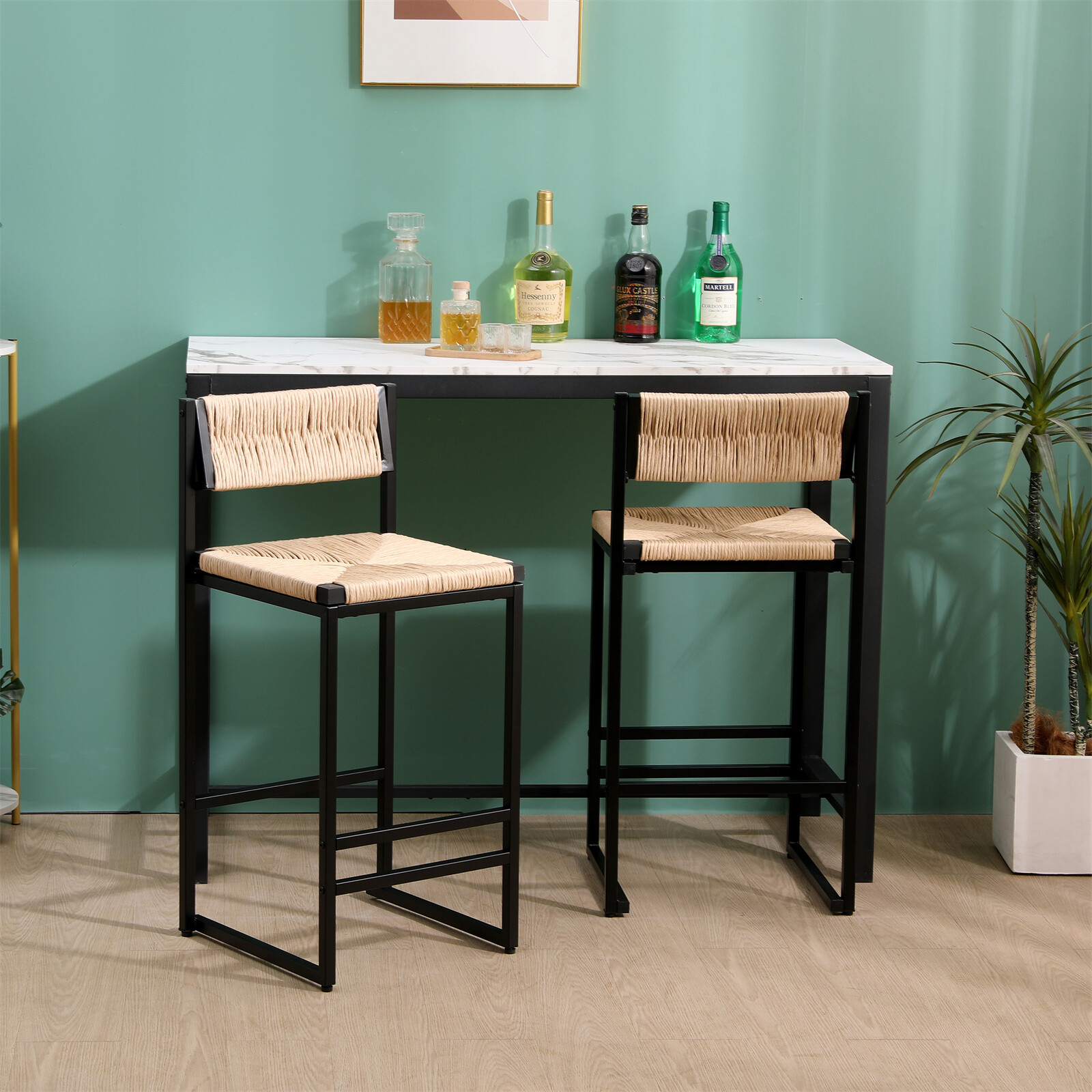 Bar Stools Set of 2 Dining Chairs Bar Chair with Back and Footrest for Kitchen