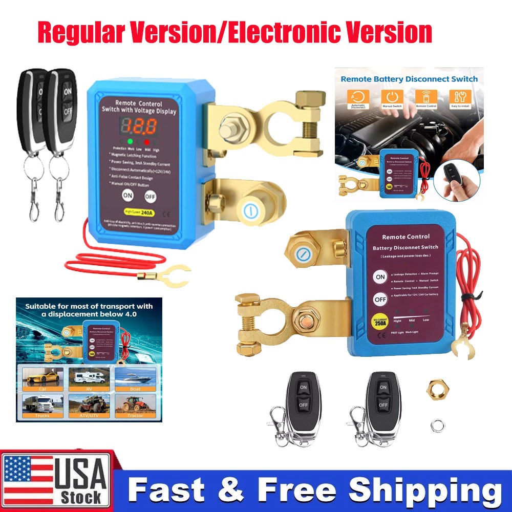 12V 240A Remote Battery Disconnect Shut Off Kill Switch Anti Theft Smart Voltage