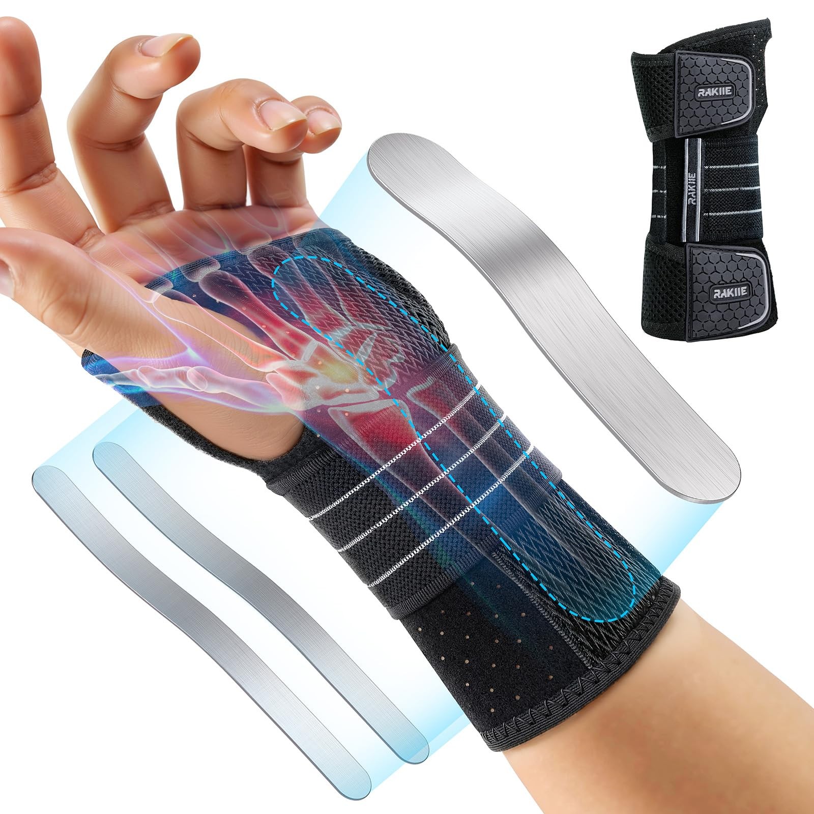 Rakiie Carpal Tunnel Wrist Brace Left Hand, Adjustable Night Small, Gray